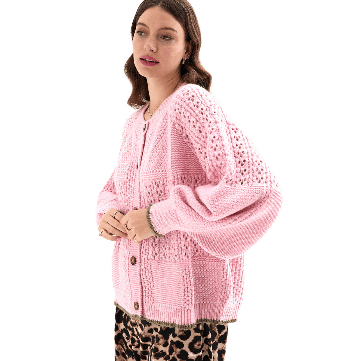 Brigit Balloon Sleeve pointelle stitch Cardigan | British Made