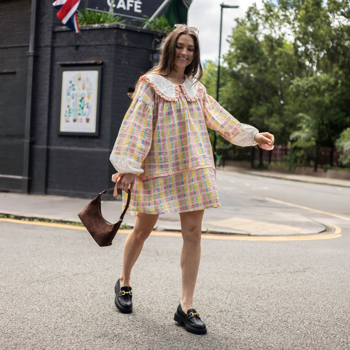 Ruby Check Collared Balloon Sleeve Mini Dress - Pink – Cara & The Sky