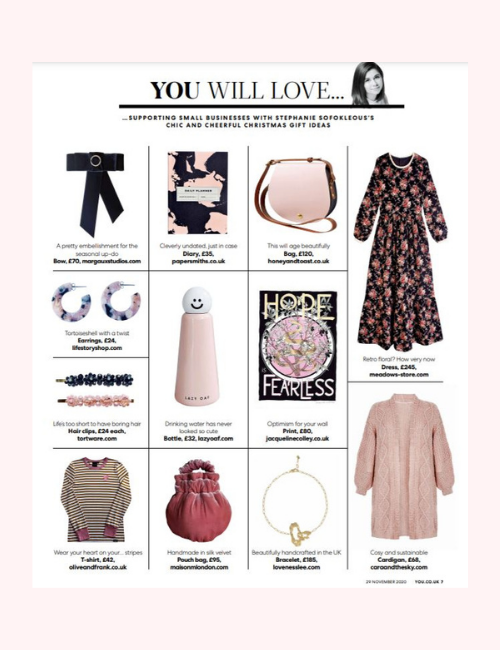 You Magazine You Will Love article featuring a beige Cara & The Sky cardigan