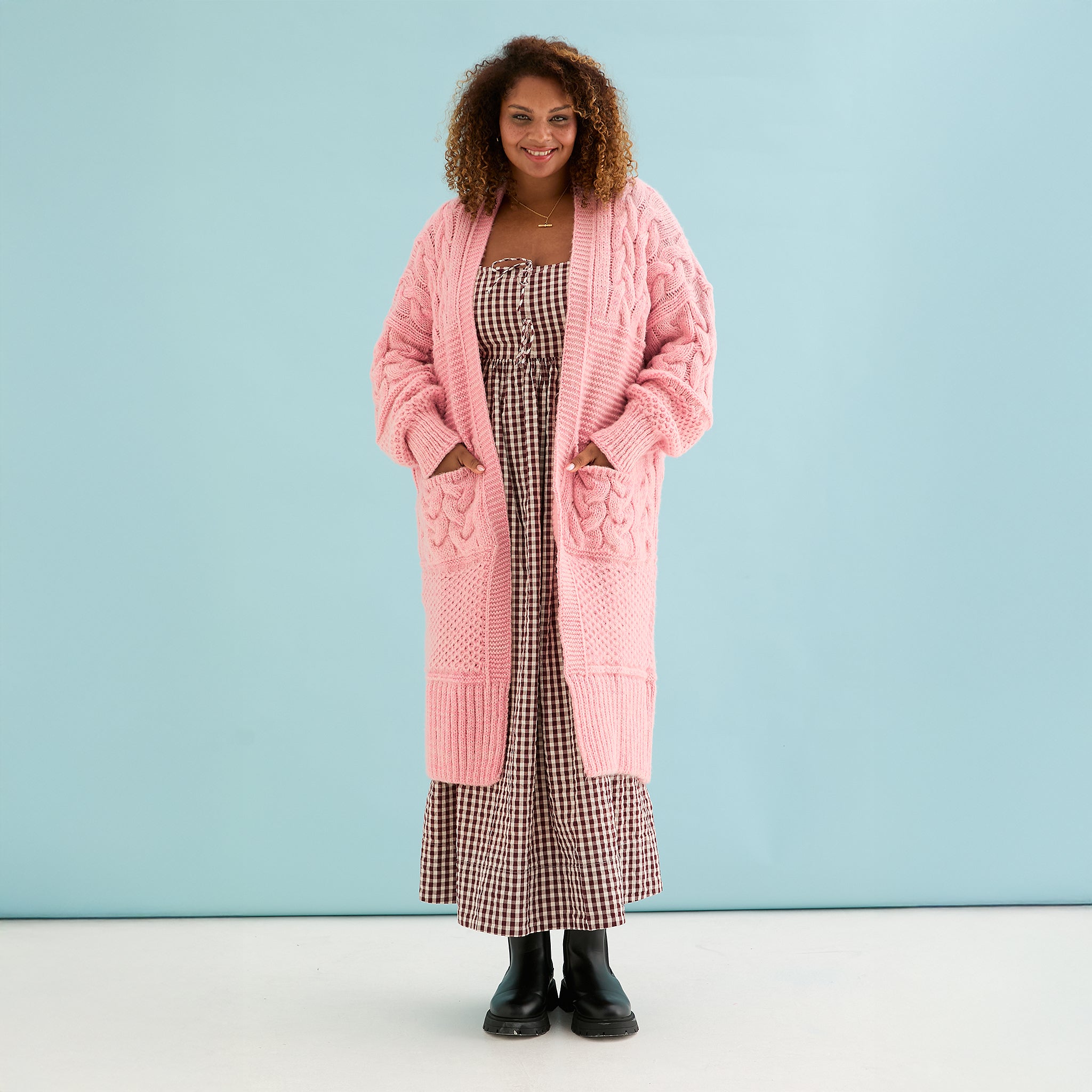 Alex Balloon Sleeve Chunky Oversized Cable Maxi Cardigan