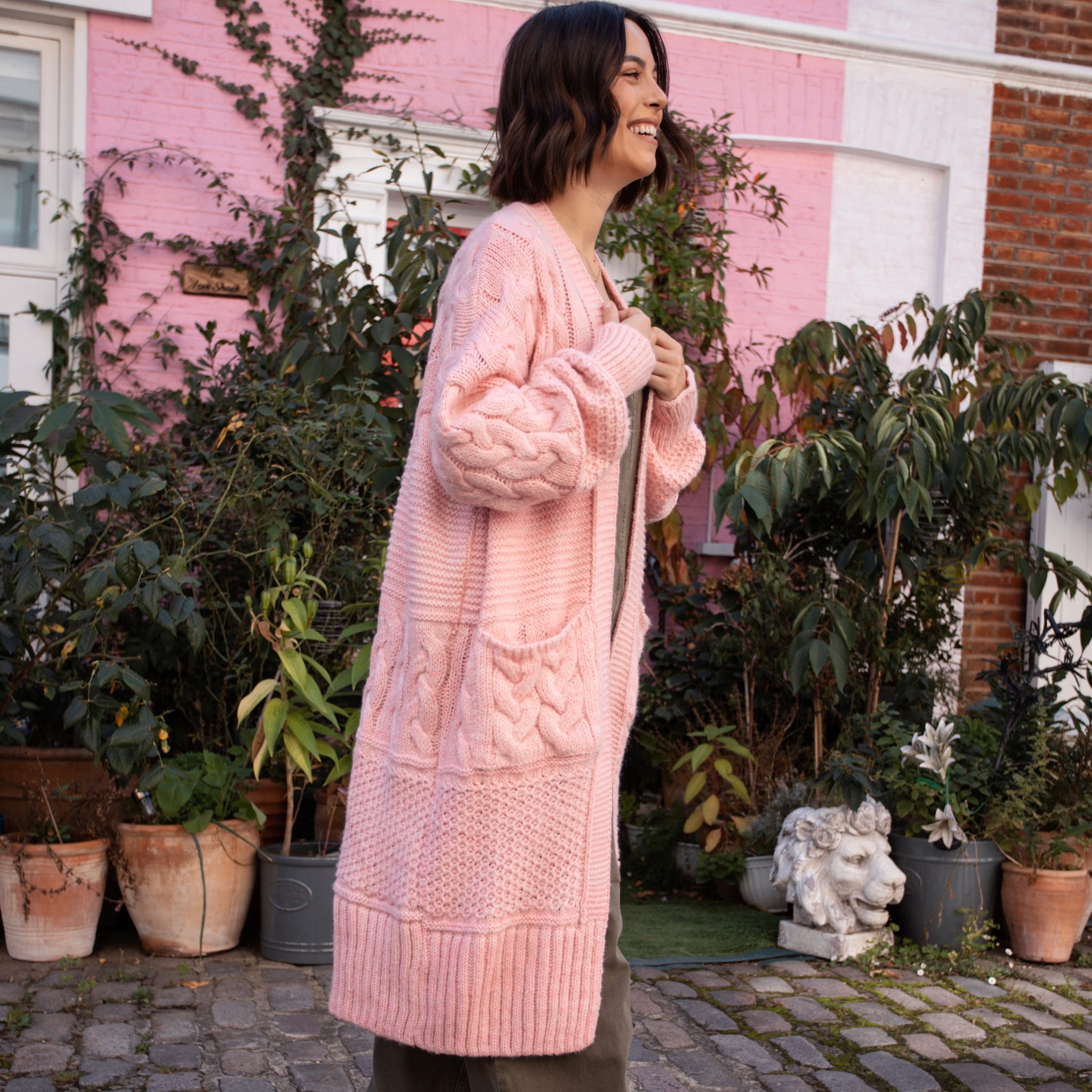 Alex Pink Cable Balloon Sleeve Maxi Cardigan | Cara & The Sky
