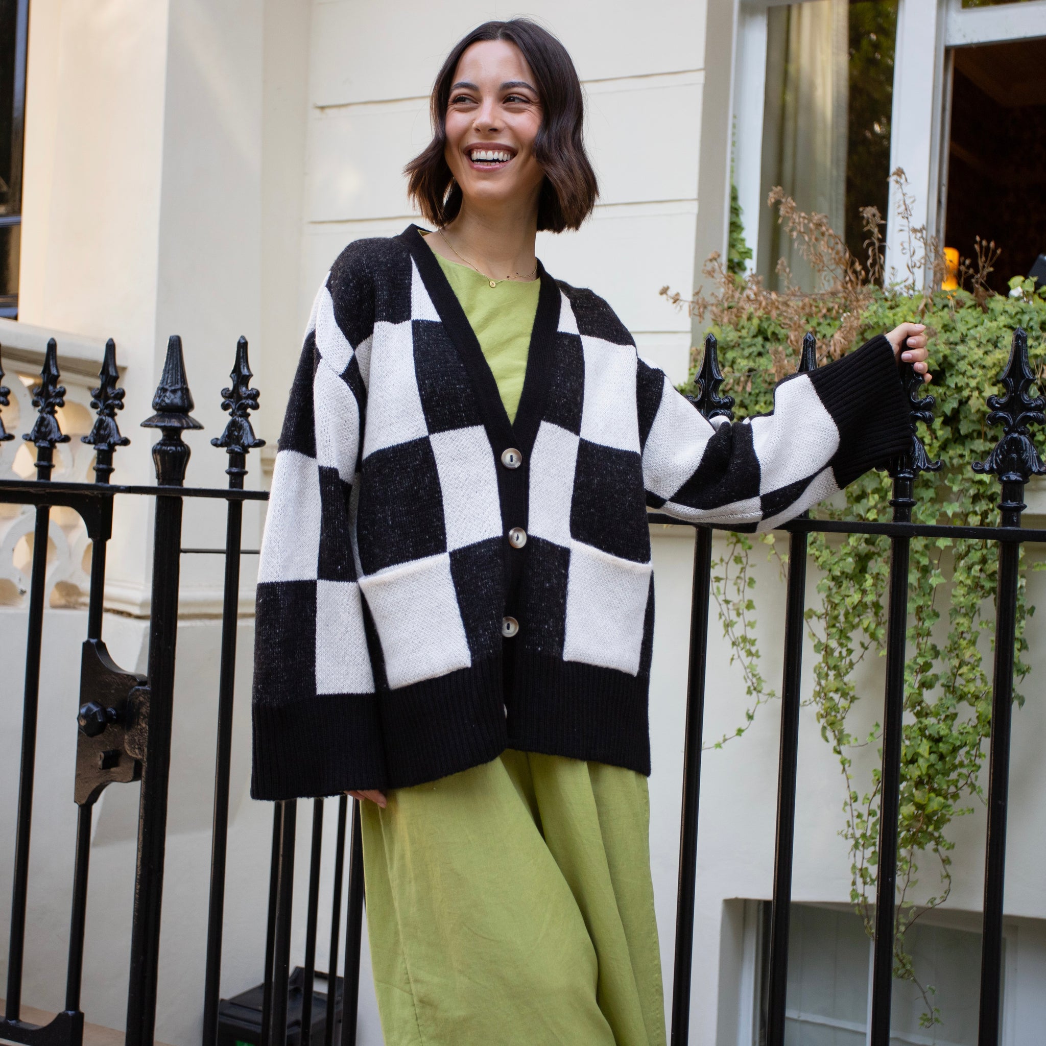 Candice Black Checked Wide Sleeve Cardigan | Cara & The Sky