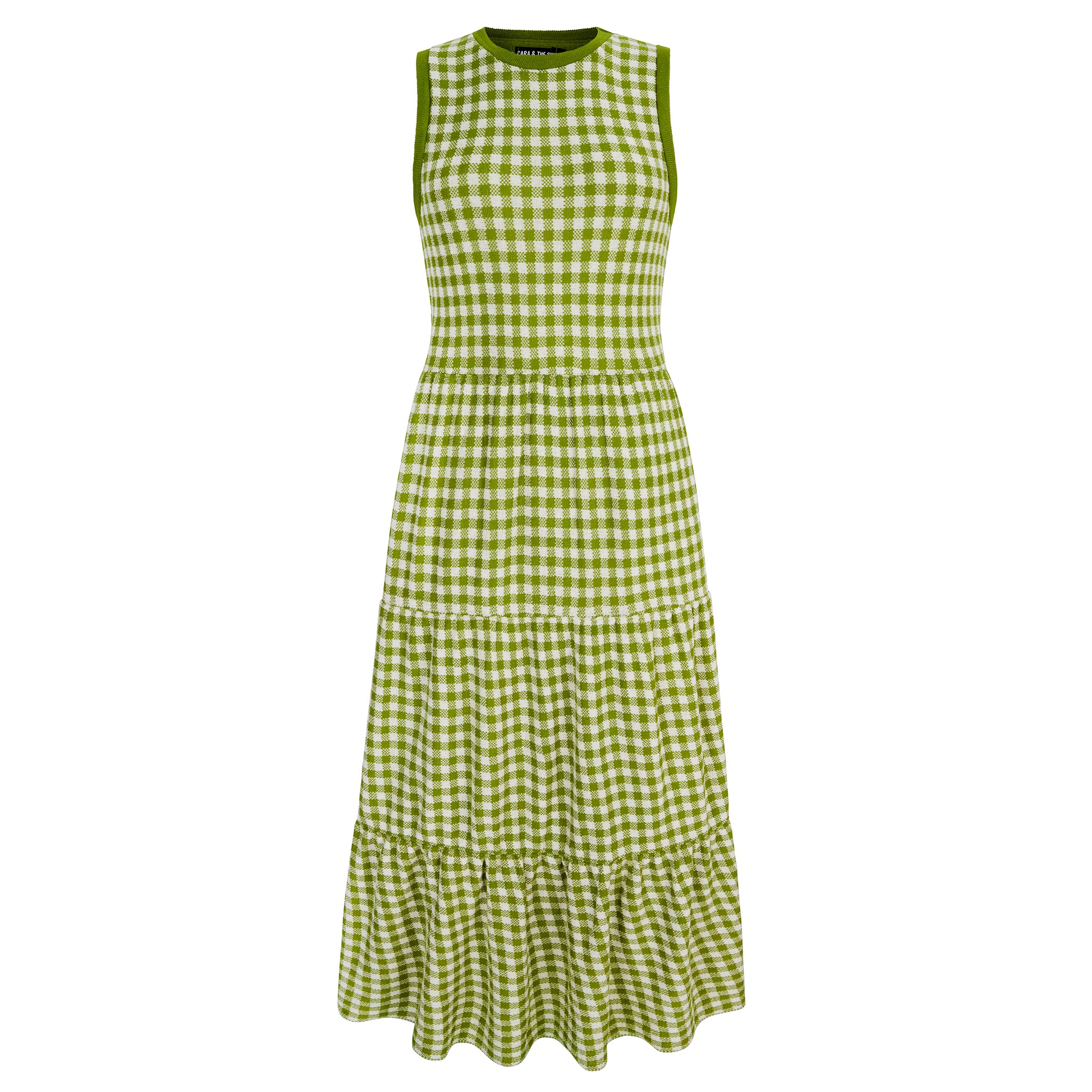 Paula Gingham Cotton Knitted Maxi Dress - Green | Cara & The Sky Paula Gingham Cotton Knitted Maxi Dress - Green | Cara & The Sky