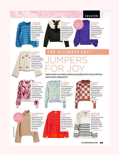 Knitted jumper Fashion Feature in Closer Magazine