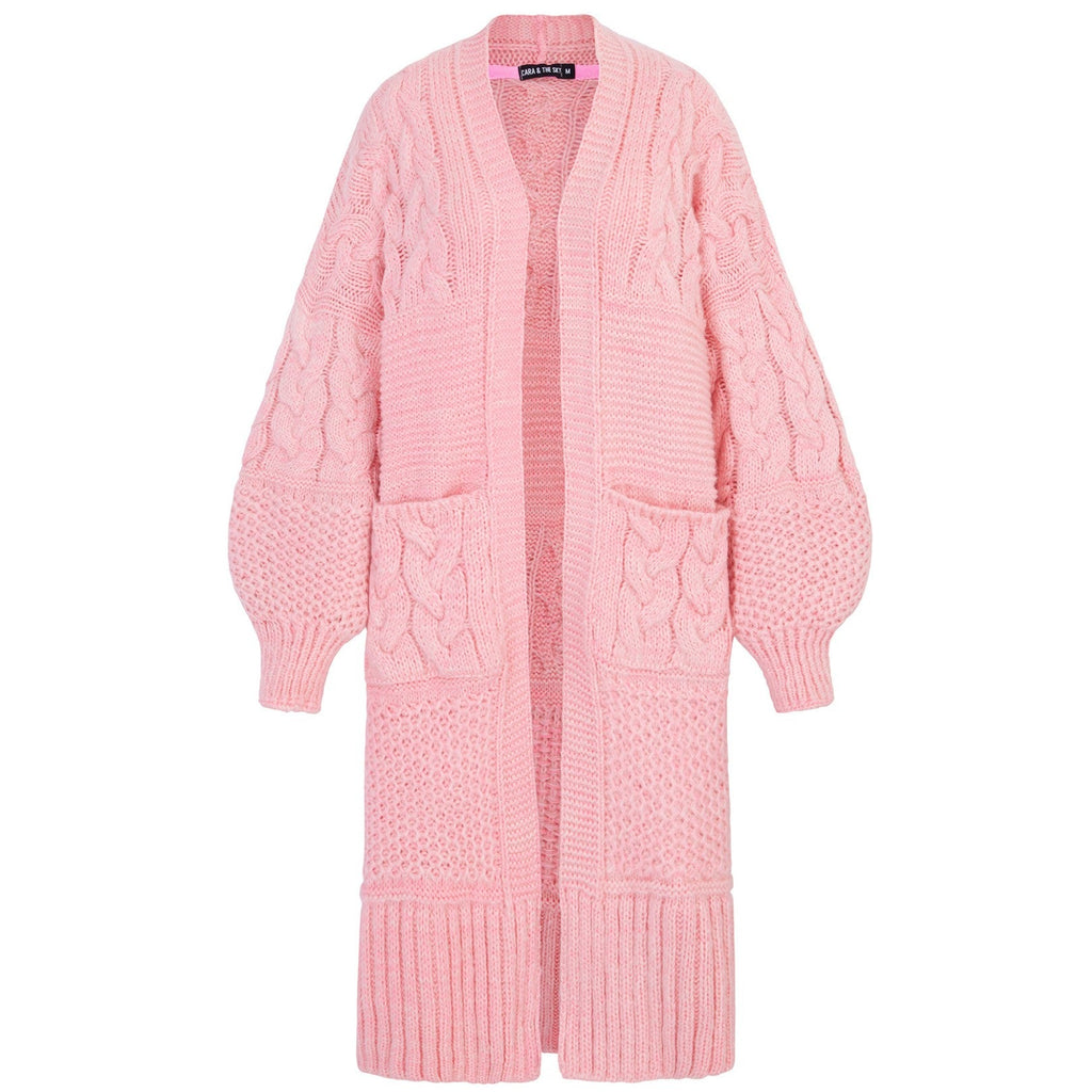 Alex Balloon Sleeve Cable Maxi Cardigan - Pink - Cara & The Sky