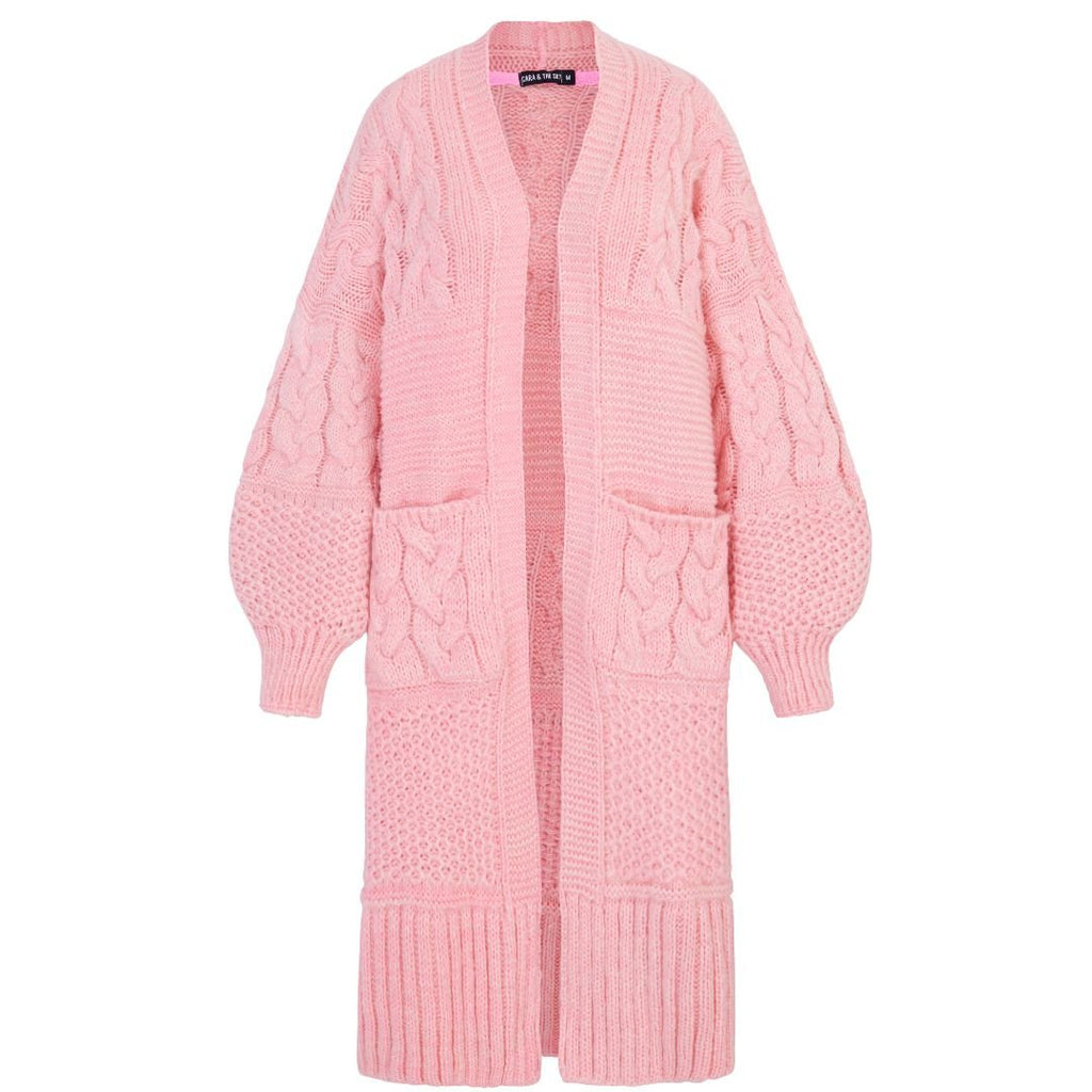 Alex Balloon Sleeve Cable Maxi Cardigan - Pink - Cara & The Sky