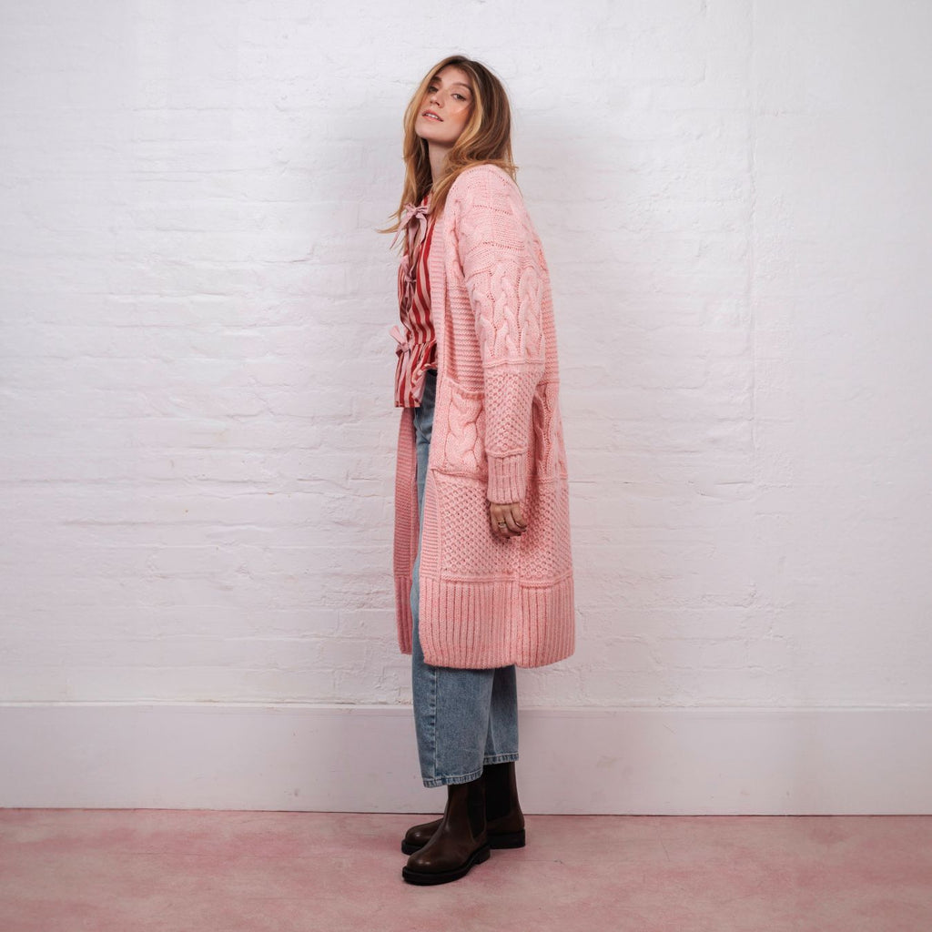 Alex Balloon Sleeve Cable Maxi Cardigan - Pink - Cara & The Sky