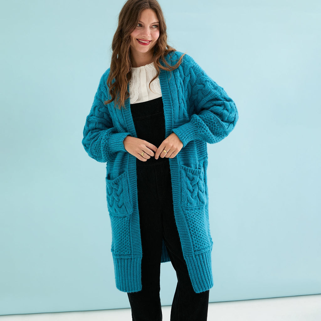 Alex Balloon Sleeve Cable Maxi Cardigan - Teal - Cara & The Sky