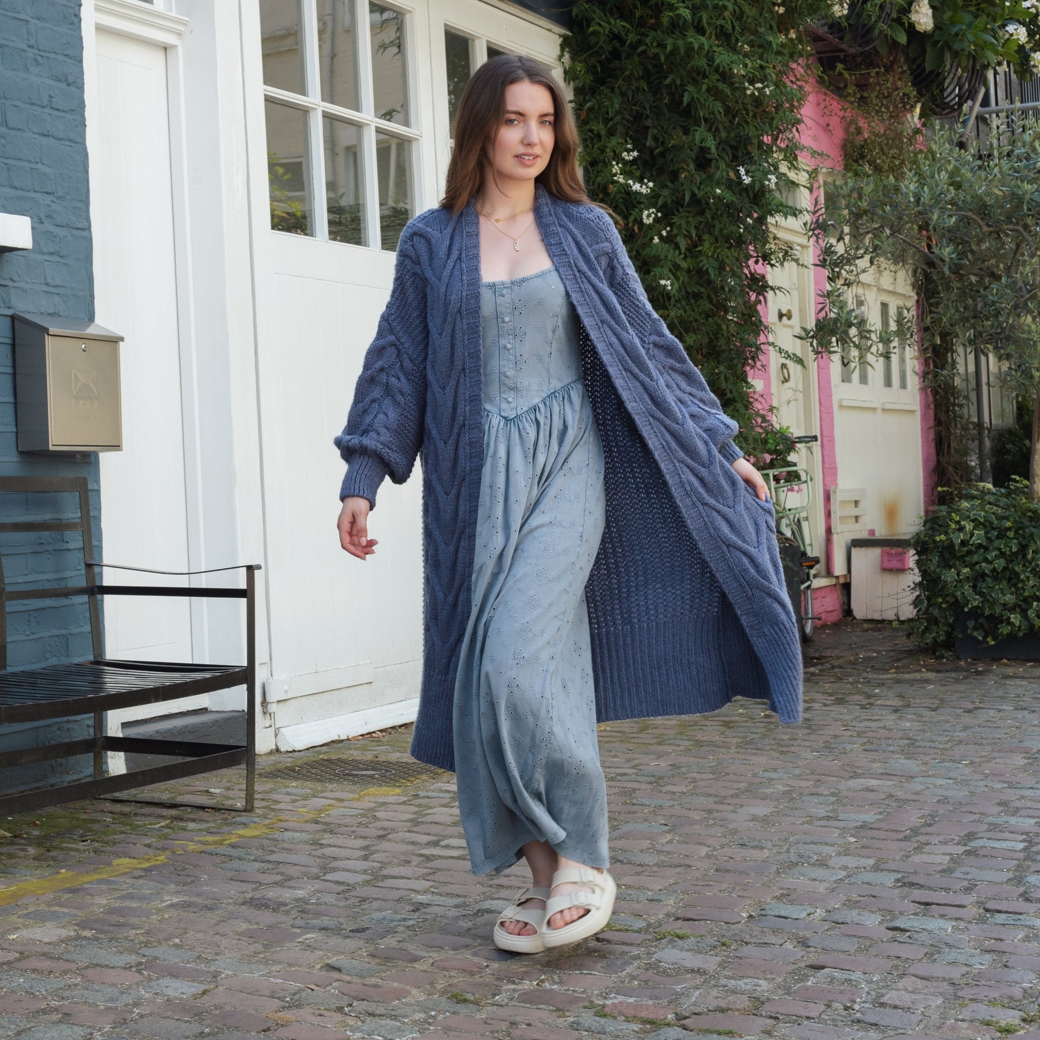 Alex Denim Cable Balloon Sleeve Maxi Cardigan | Cara & The Sky