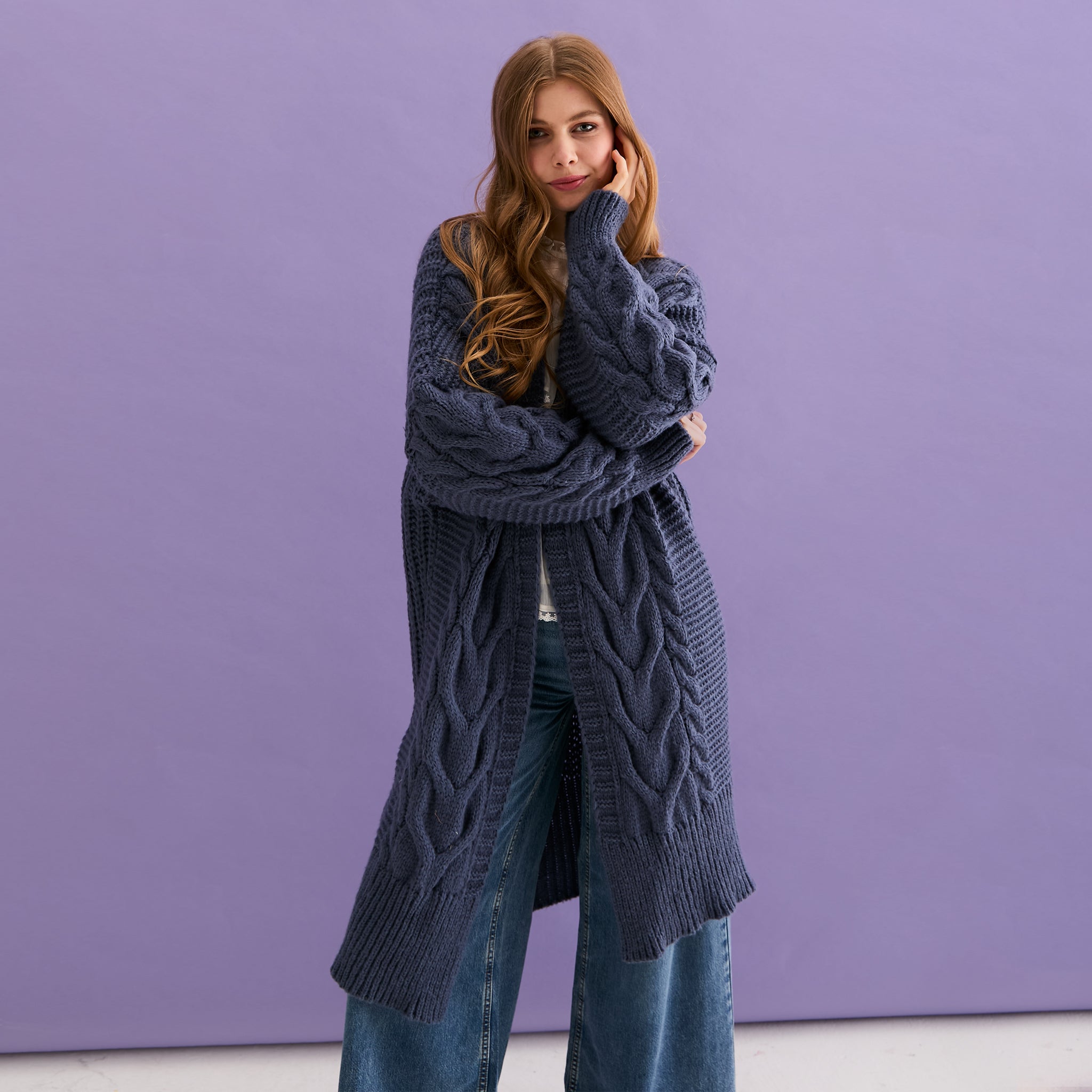 Alex Denim Cable Balloon Sleeve Maxi Cardigan | Cara & The Sky