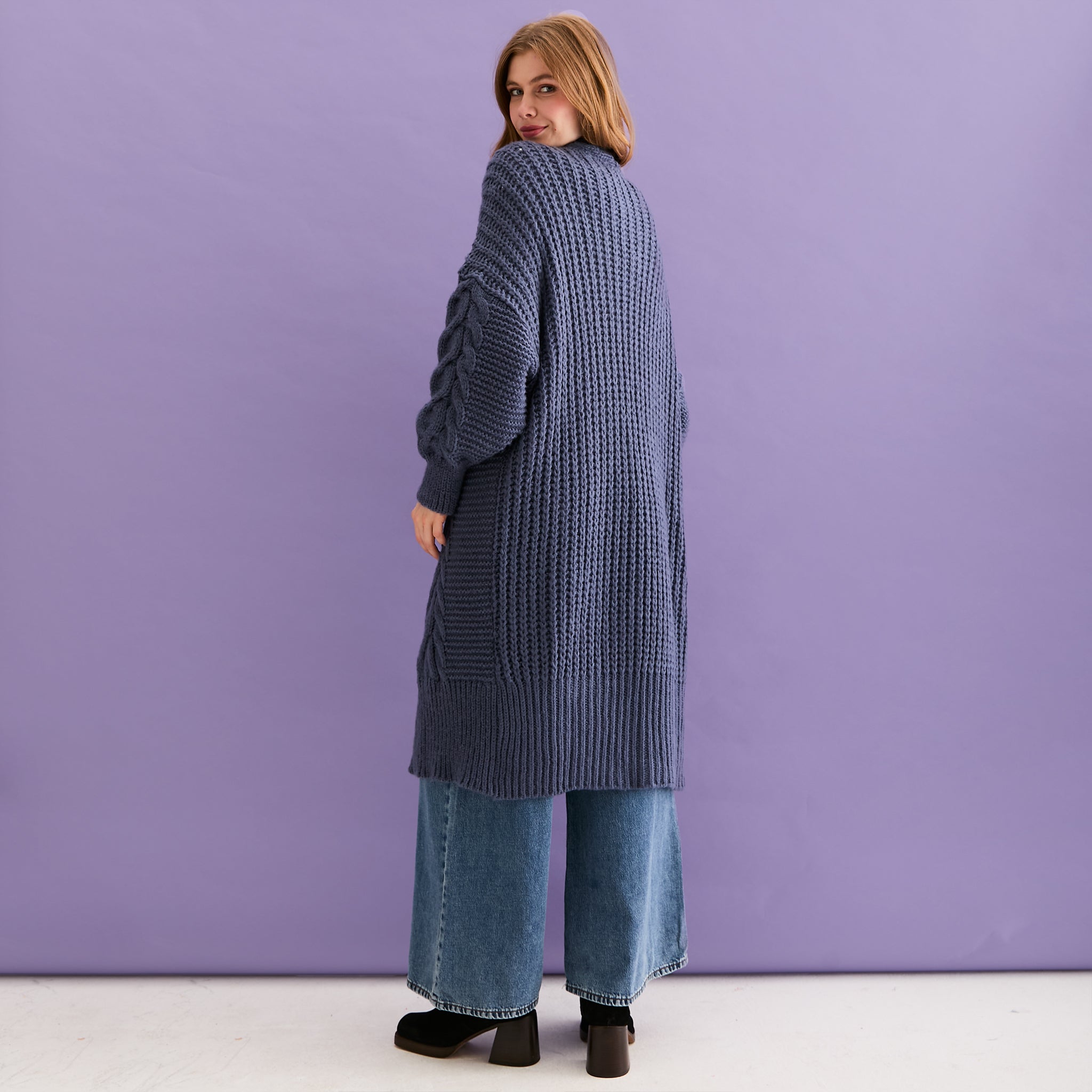 Alex Denim Cable Balloon Sleeve Maxi Cardigan | Cara & The Sky