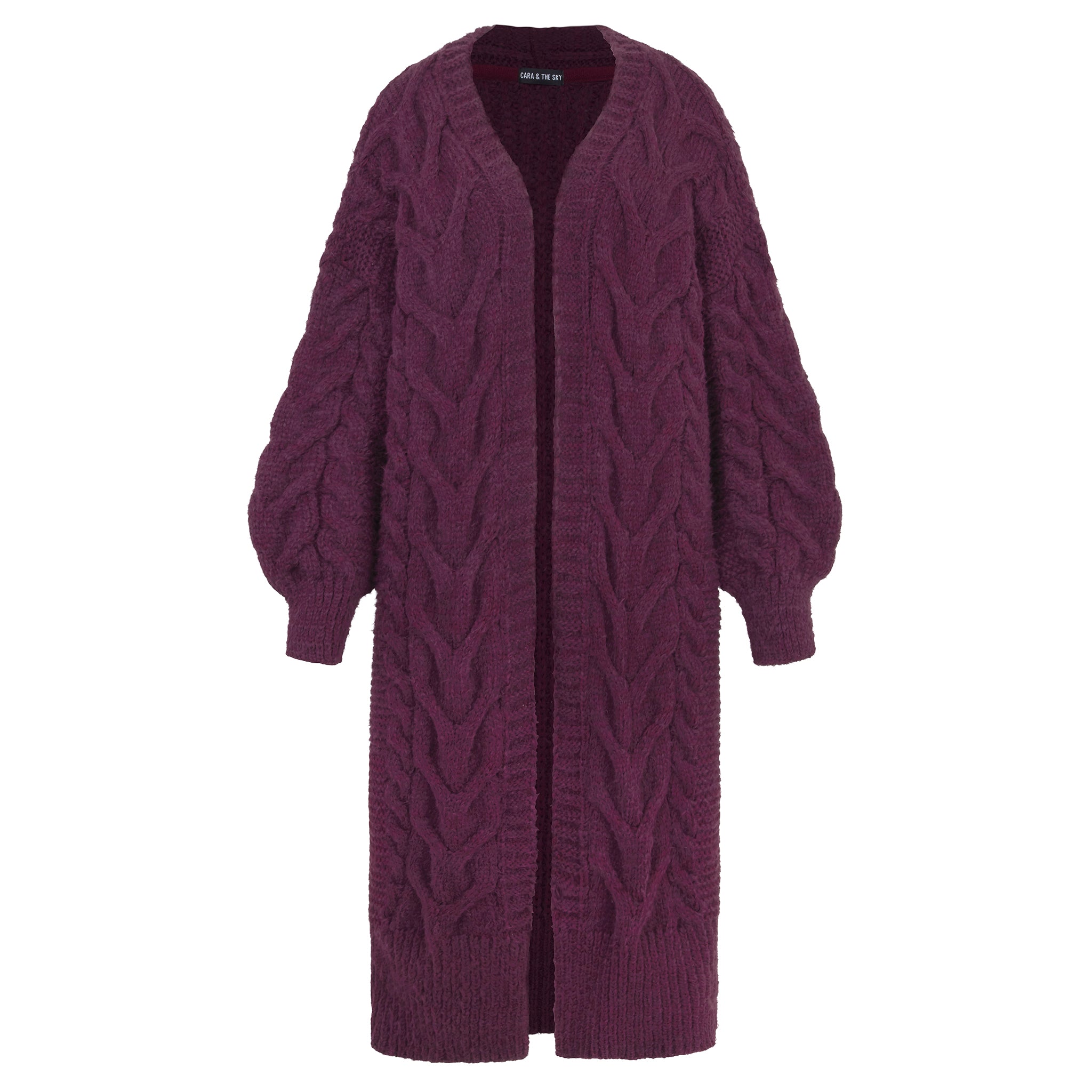 Purple Chunky Knit Cardigan Balloon Sleeve Alex Oversized Balloon