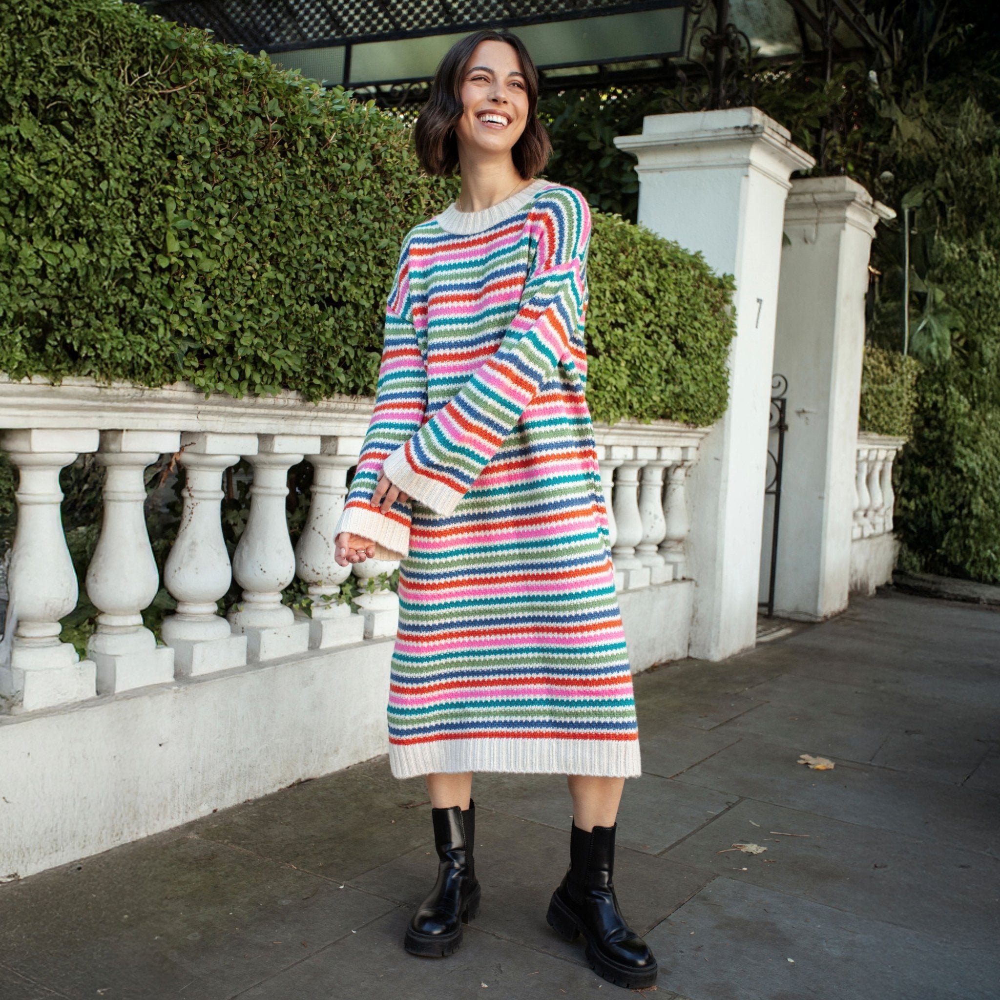 Becca Rainbow Stripe Knitted Midi Dress