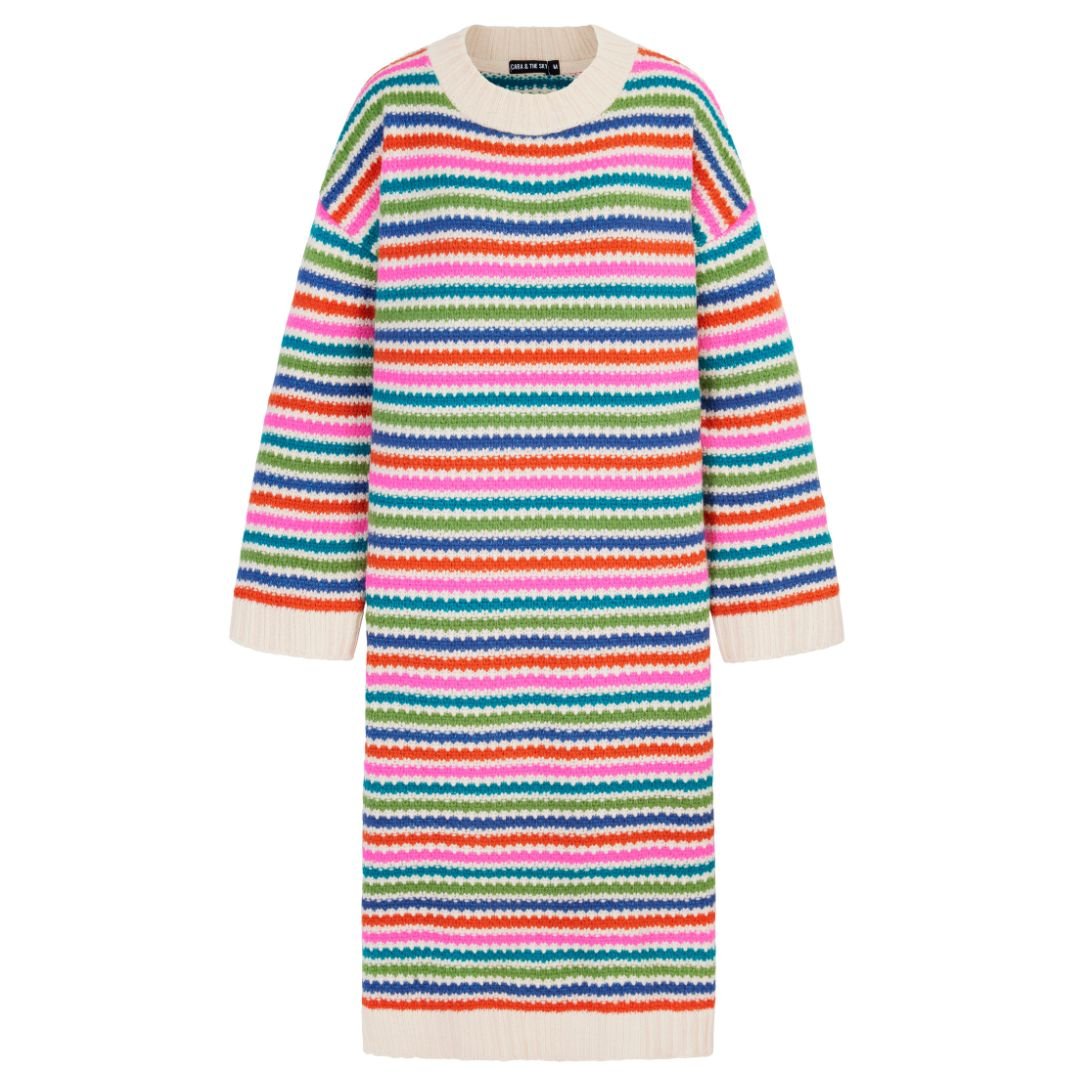 Becca Rainbow Stripe Knitted Midi Dress