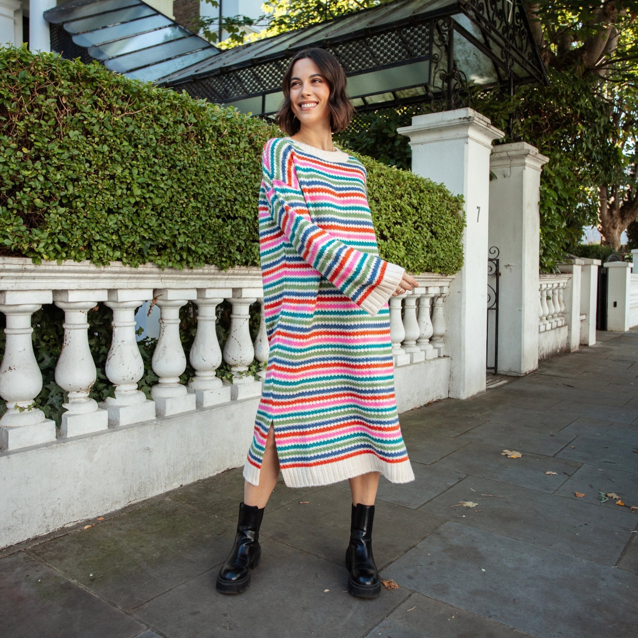 Becca Rainbow Stripe Knitted Midi Dress | Cara & The Sky Becca Rainbow Stripe Knitted Midi Dress | Cara & The Sky