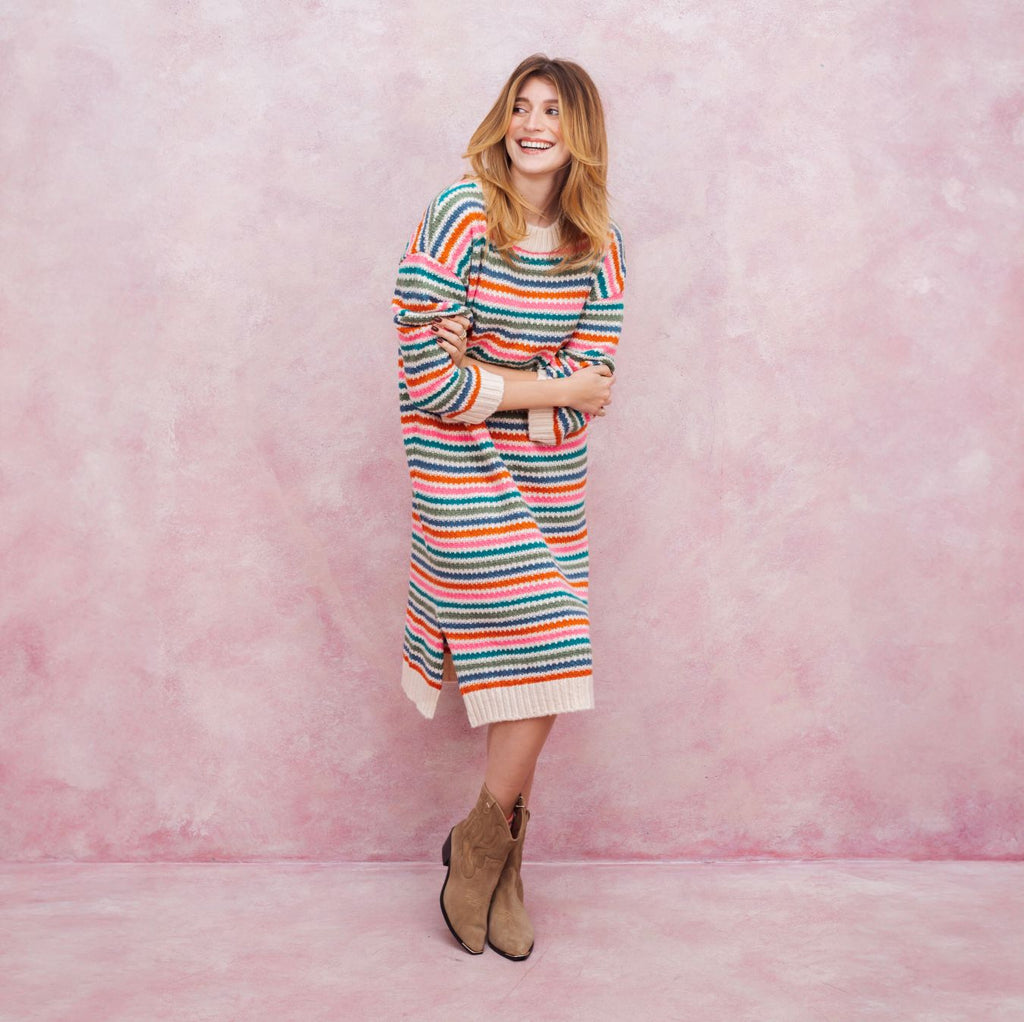 Becca Rainbow Stripe Knitted Midi Dress - Rainbow - Cara & The Sky