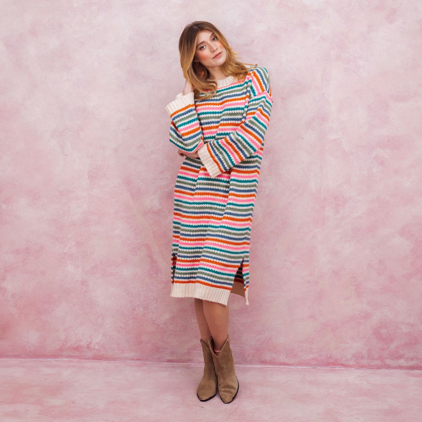 Becca Stripe Knitted Midi Dress