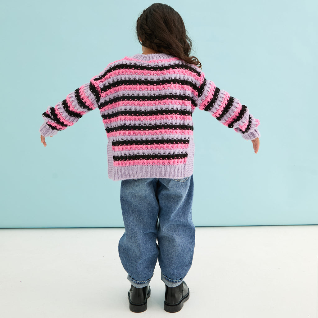 Bernice Kids Stripe Cross Stitch Cardigan - Lilac - Cara & The Sky