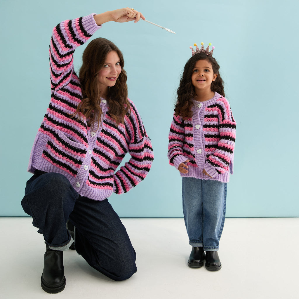 Bernice Kids Stripe Cross Stitch Cardigan - Lilac - Cara & The Sky