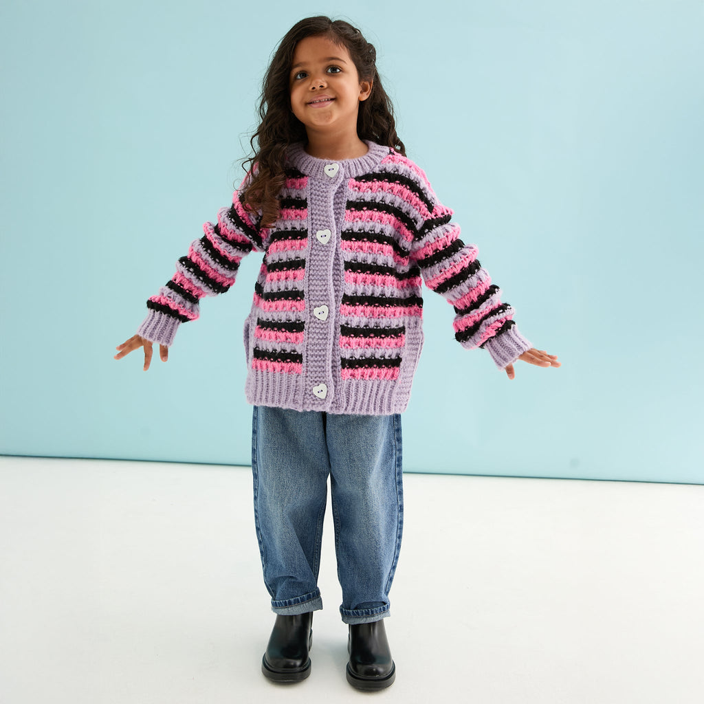 Bernice Kids Stripe Cross Stitch Cardigan - Lilac - Cara & The Sky