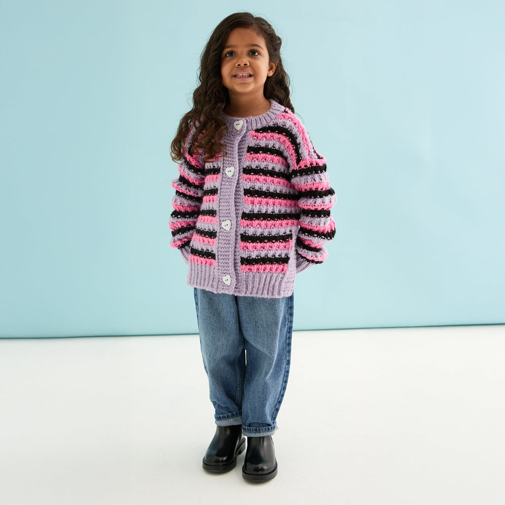 Bernice Kids Stripe Cross Stitch Cardigan - Lilac - Cara & The Sky