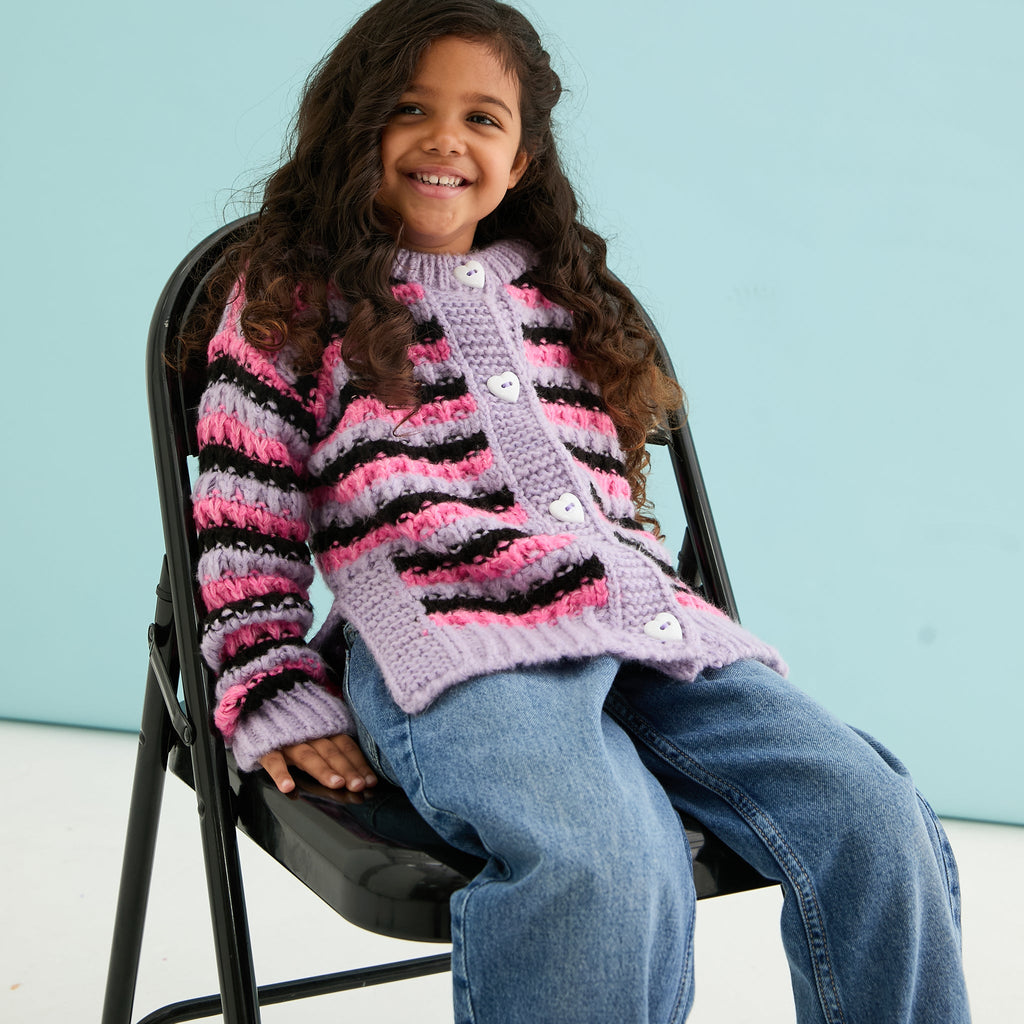 Bernice Kids Stripe Cross Stitch Cardigan - Lilac - Cara & The Sky