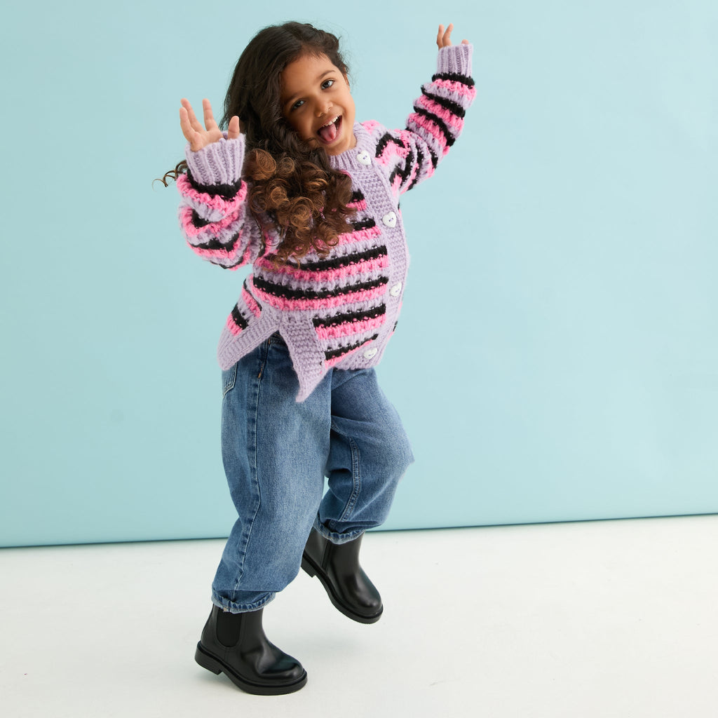 Bernice Kids Stripe Cross Stitch Cardigan - Lilac - Cara & The Sky