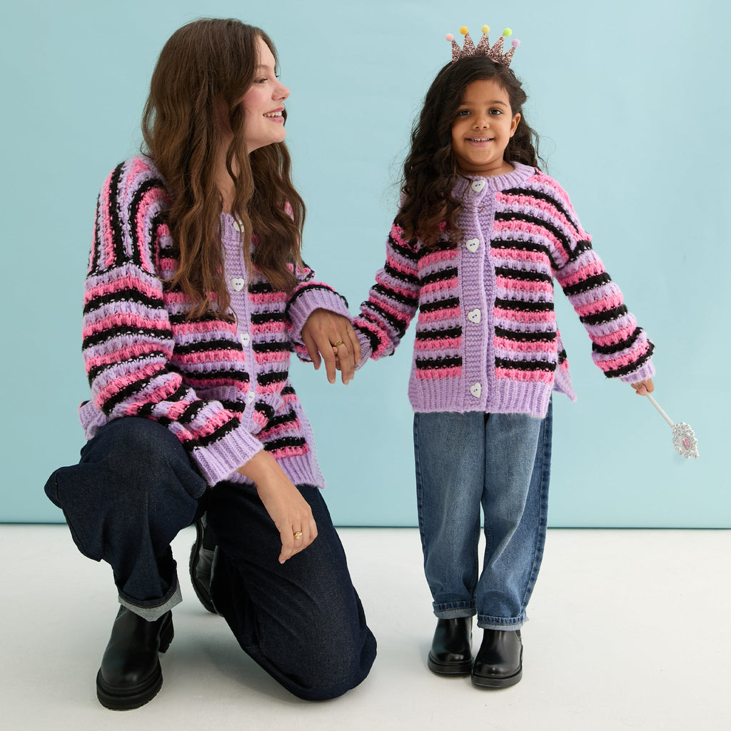 Bernice Kids Stripe Cross Stitch Cardigan - Lilac - Cara & The Sky