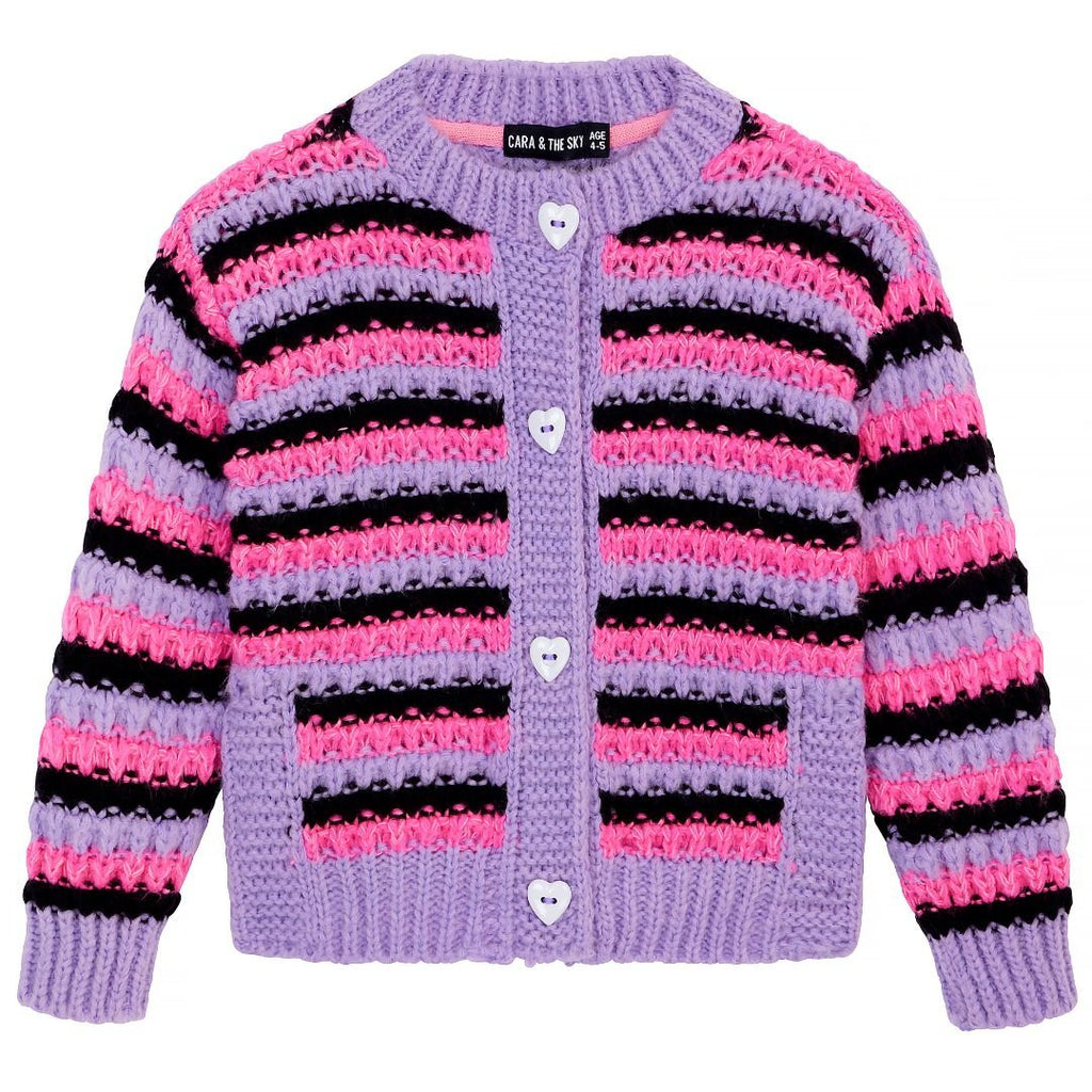 Bernice Kids Stripe Cross Stitch Cardigan - Lilac - Cara & The Sky