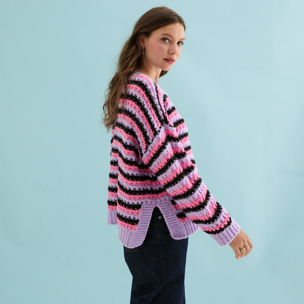 Bernice Stripe Cross Stitch Cardigan - Lilac - Cara & The Sky