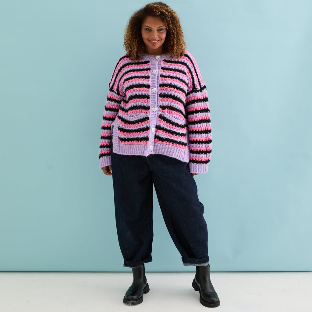 Bernice Stripe Cross Stitch Cardigan - Lilac - Cara & The Sky