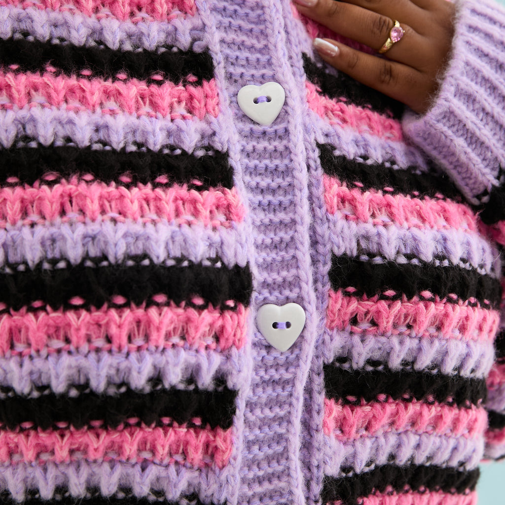 Bernice Stripe Cross Stitch Cardigan - Lilac - Cara & The Sky