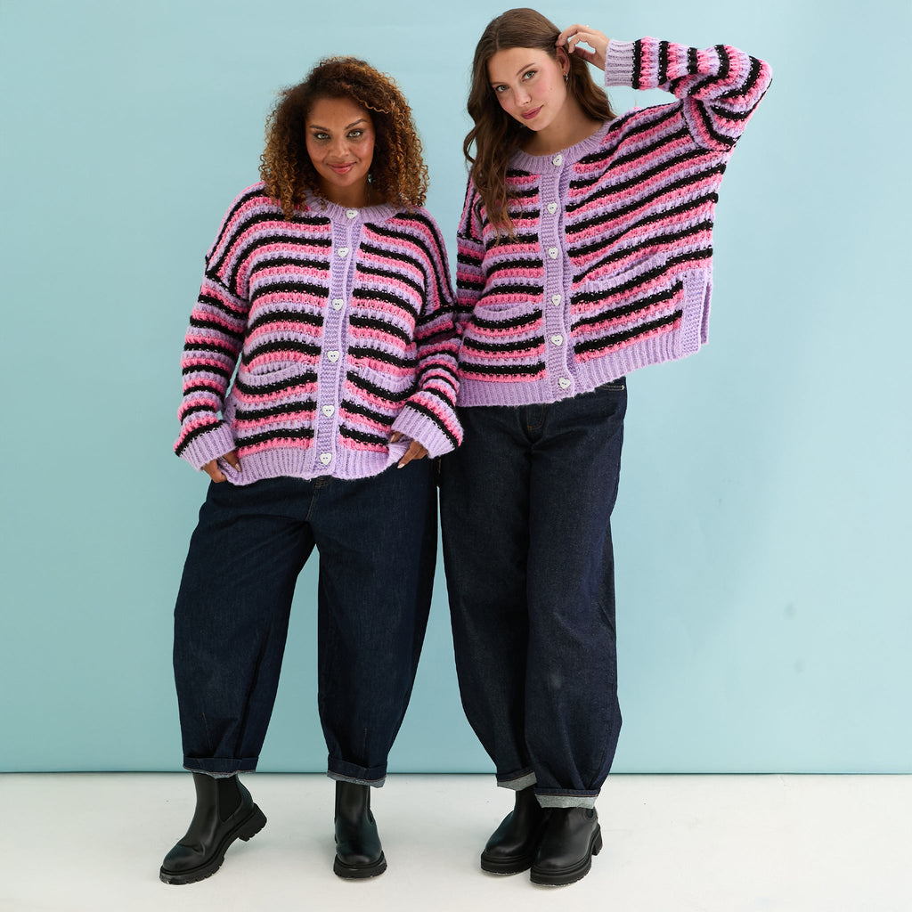 Bernice Stripe Cross Stitch Cardigan - Lilac - Cara & The Sky