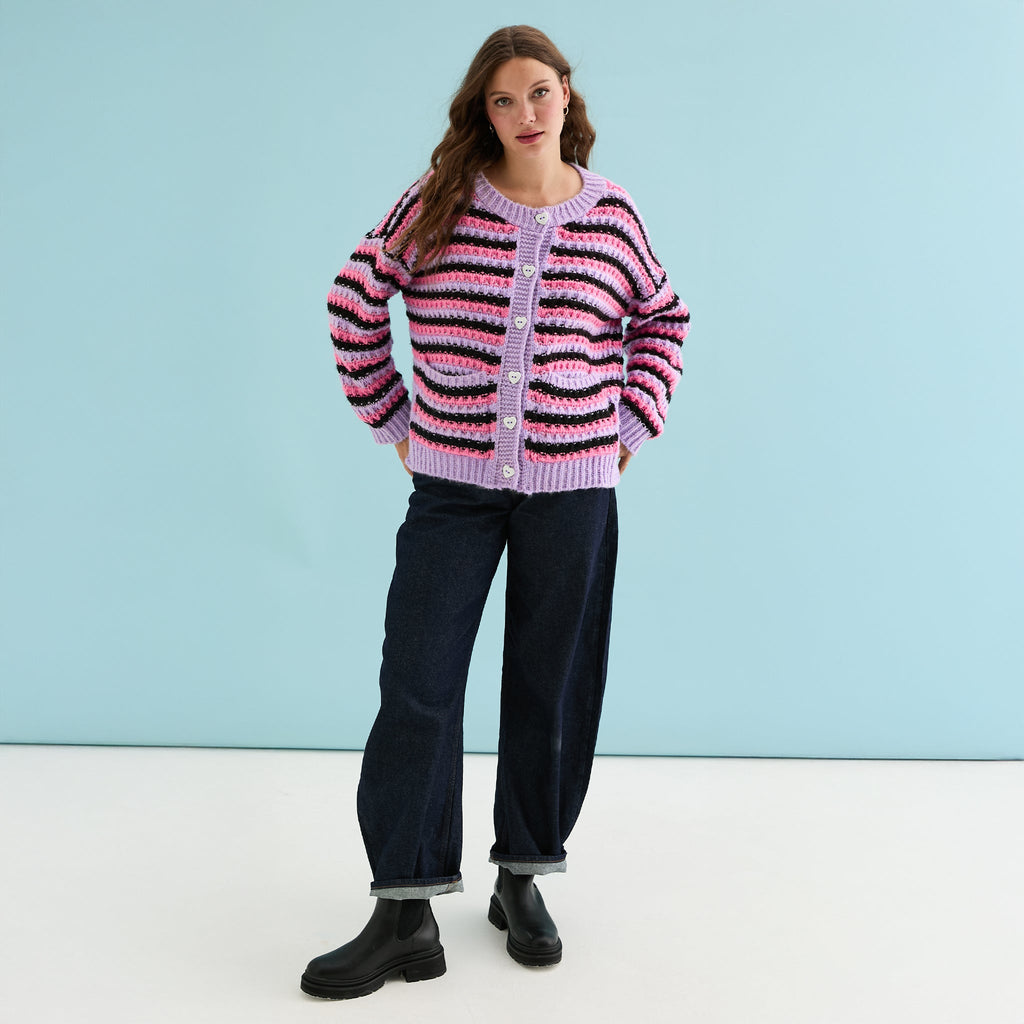 Bernice Stripe Cross Stitch Cardigan - Lilac - Cara & The Sky