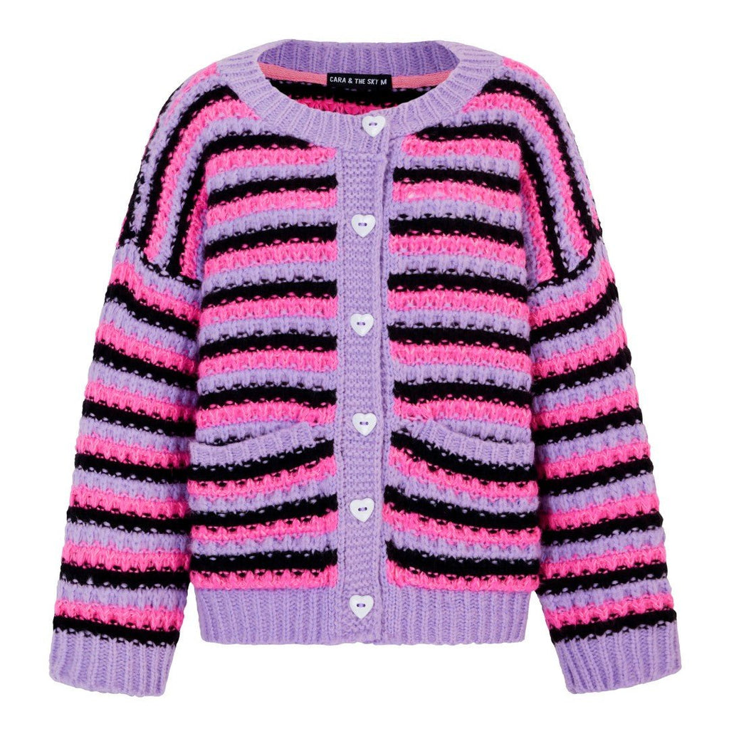 Bernice Stripe Cross Stitch Cardigan - Lilac - Cara & The Sky