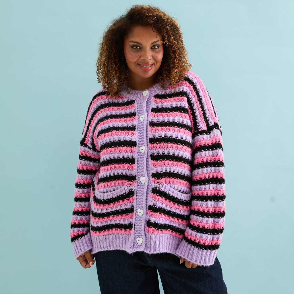 Bernice Stripe Cross Stitch Cardigan - Lilac - Cara & The Sky