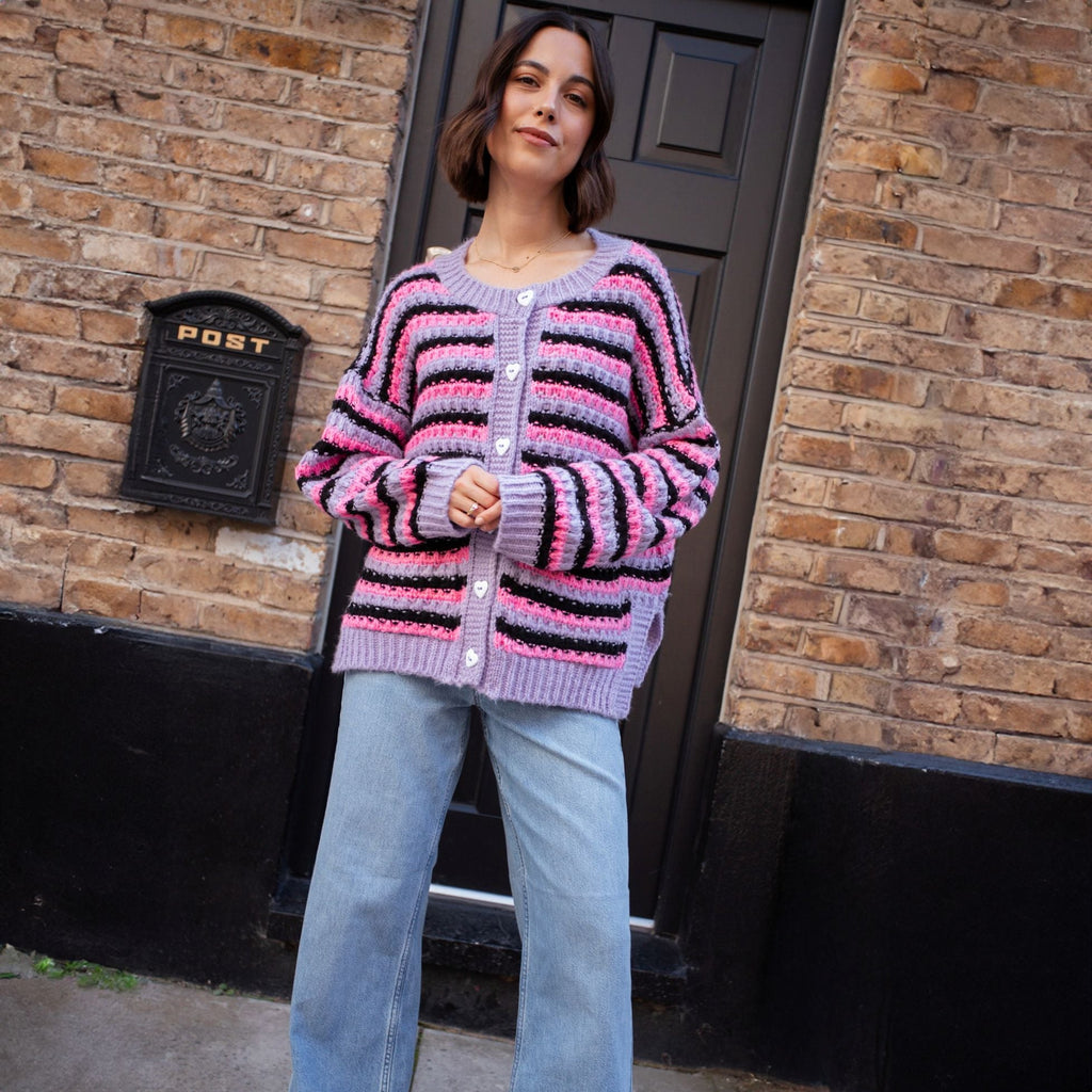 Bernice Stripe Cross Stitch Cardigan - Lilac - Cara & The Sky