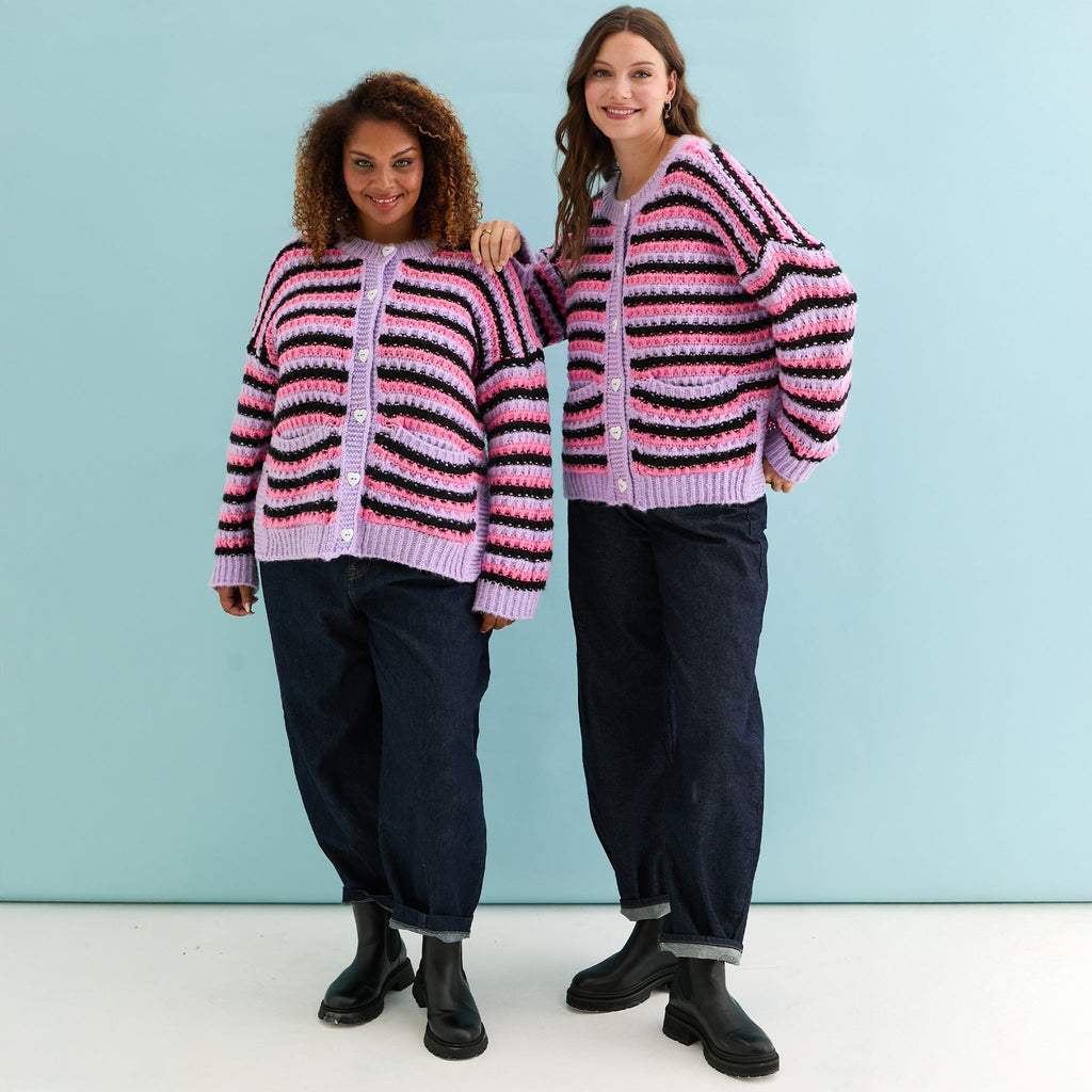 Bernice Stripe Cross Stitch Cardigan - Lilac - Cara & The Sky