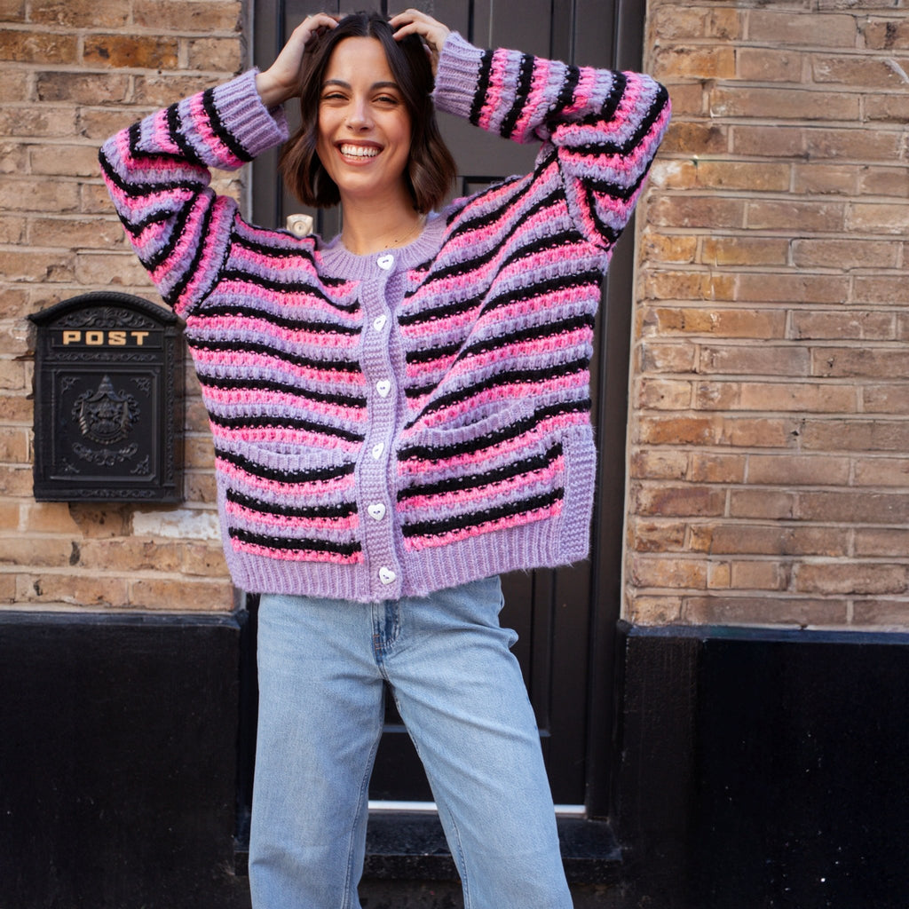 Bernice Stripe Cross Stitch Cardigan - Lilac - Cara & The Sky
