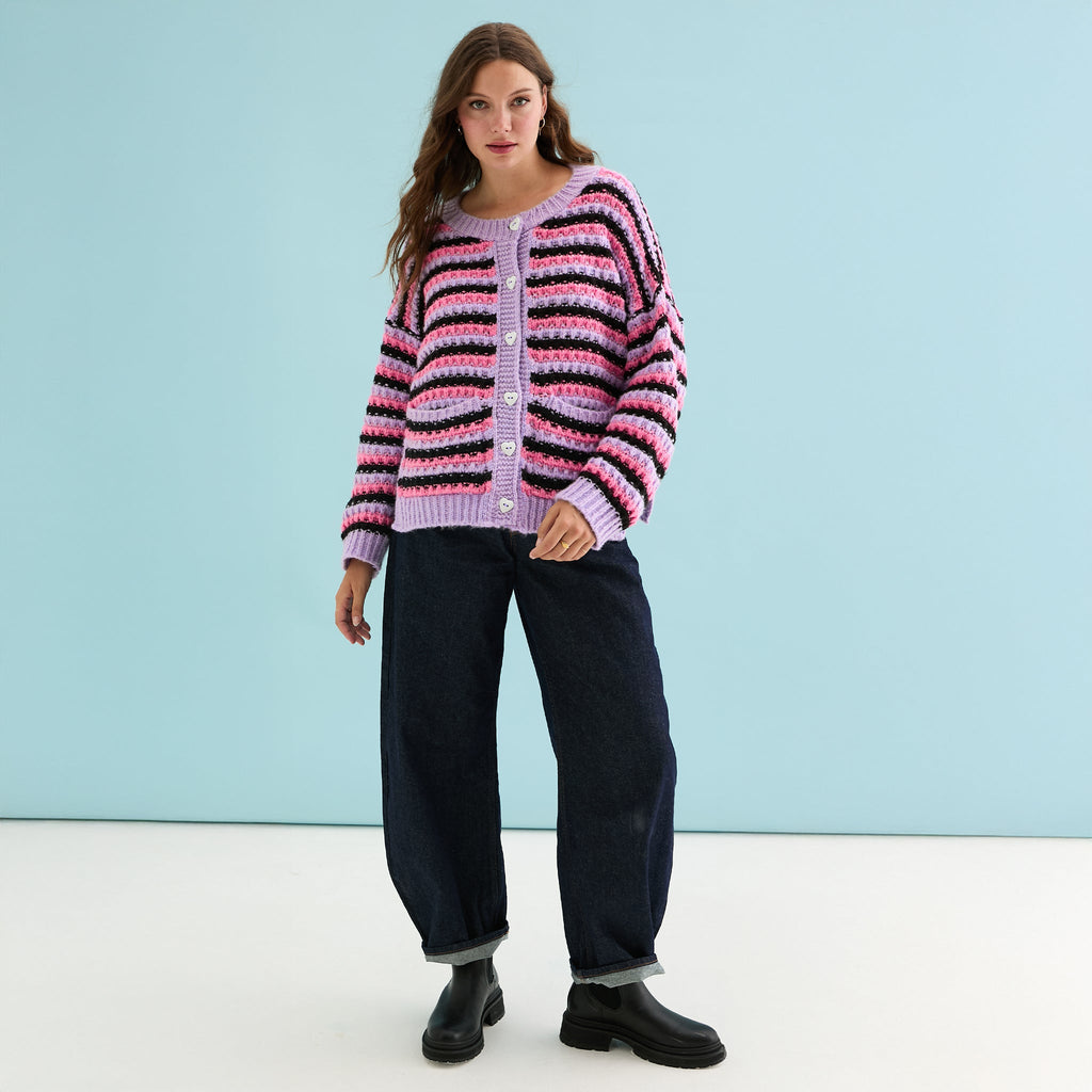 Bernice Stripe Cross Stitch Cardigan - Lilac - Cara & The Sky