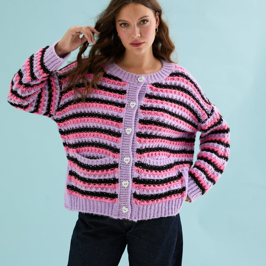 Bernice Stripe Cross Stitch Cardigan - Lilac - Cara & The Sky