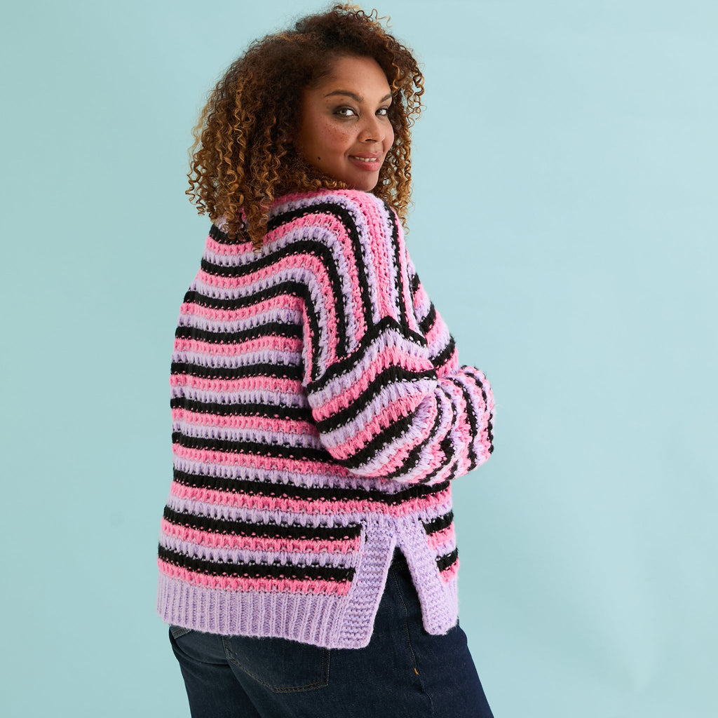 Bernice Stripe Cross Stitch Cardigan - Lilac - Cara & The Sky