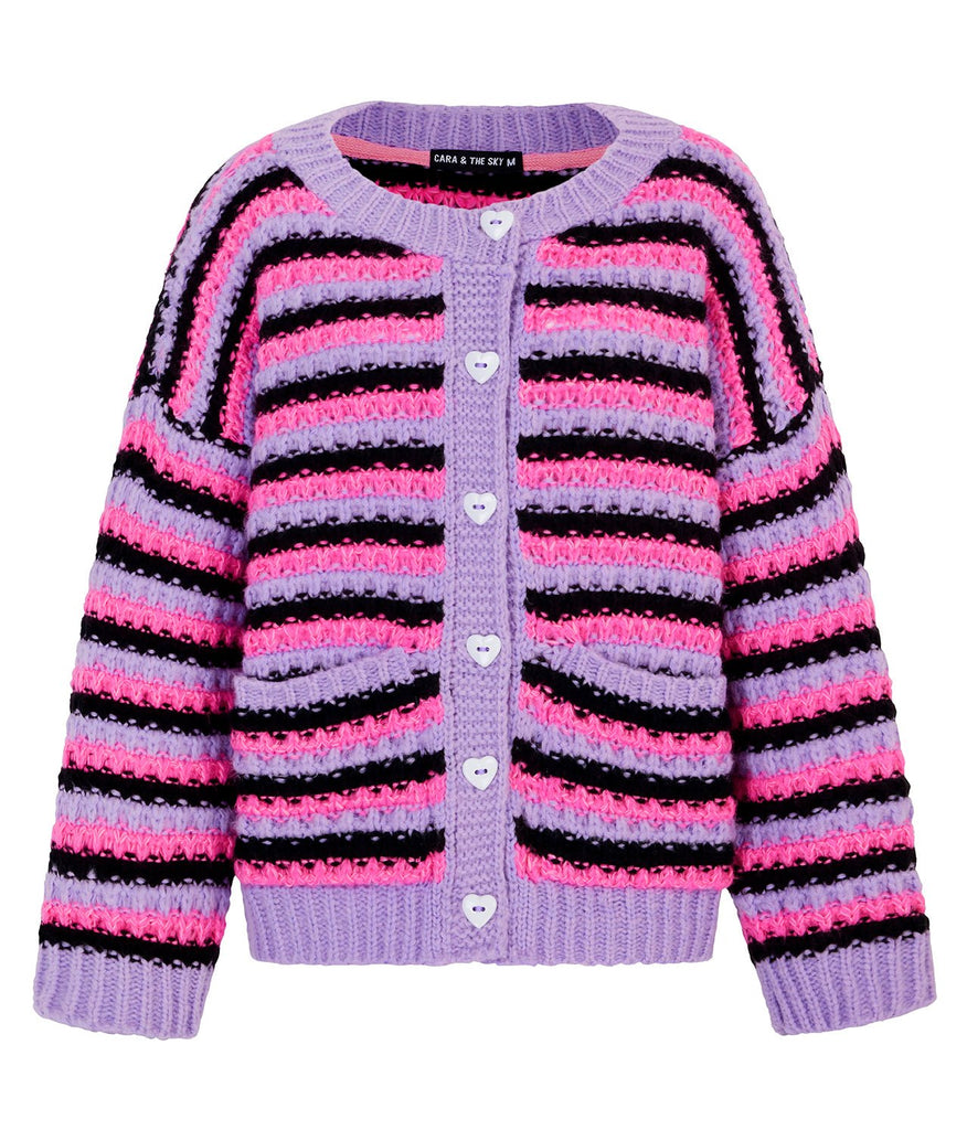 💜 Bernice Twinning Bundle – Adult & Kids Matching Cardigans Lilac, Pink & Black Stripes - Cara & The Sky
