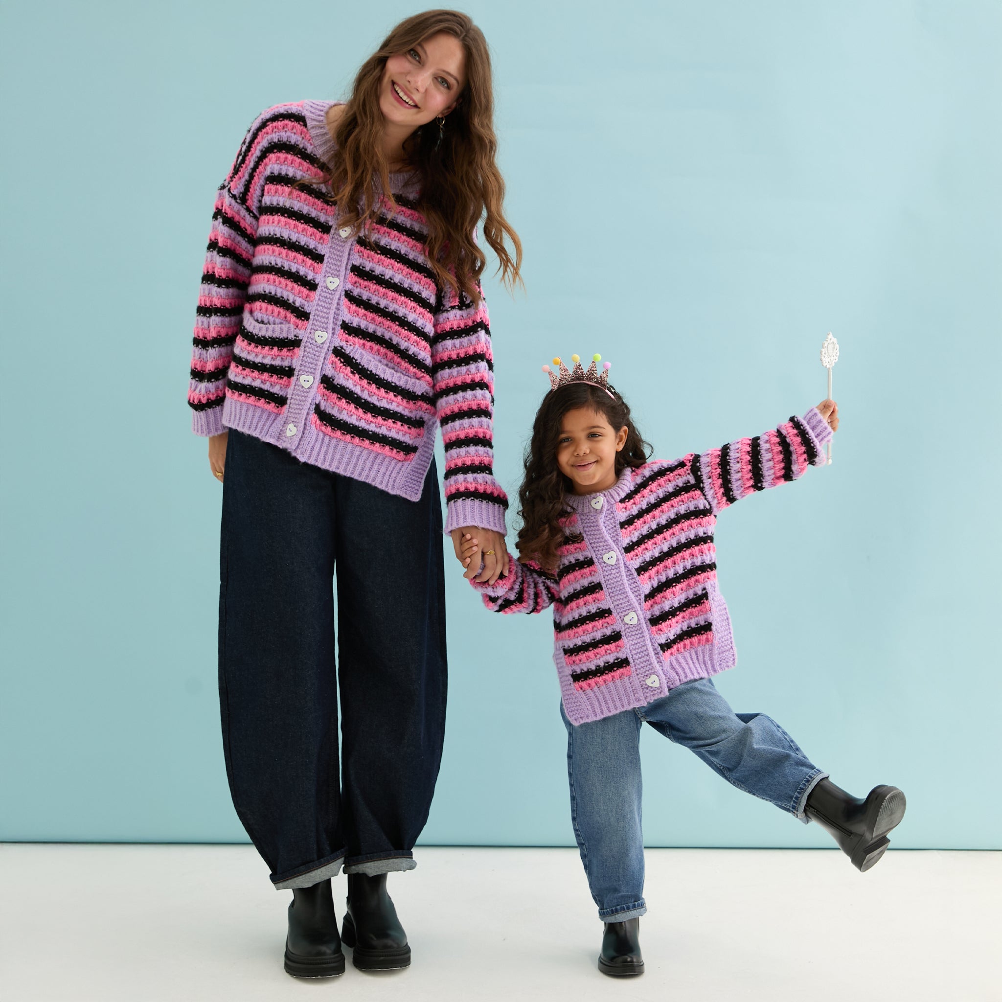 💜 Bernice Twinning Bundle – & Matching Cardigans Lilac Pink & Stripes