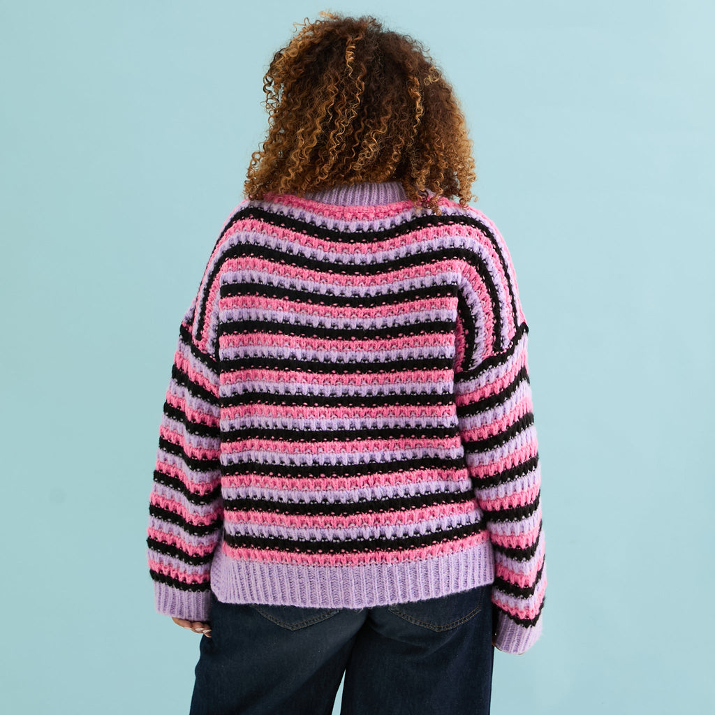 💜 Bernice Twinning Bundle – Adult & Kids Matching Cardigans Lilac, Pink & Black Stripes - Cara & The Sky