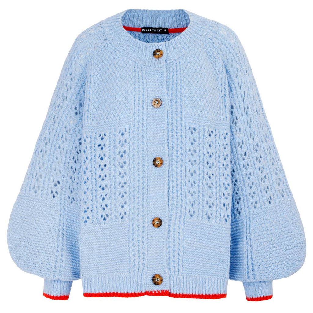Brigit Pointelle Stitch Balloon Sleeve Cardigan - Blue - Cara & The Sky