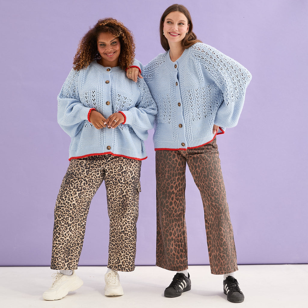 Brigit Pointelle Stitch Balloon Sleeve Cardigan - Blue - Cara & The Sky