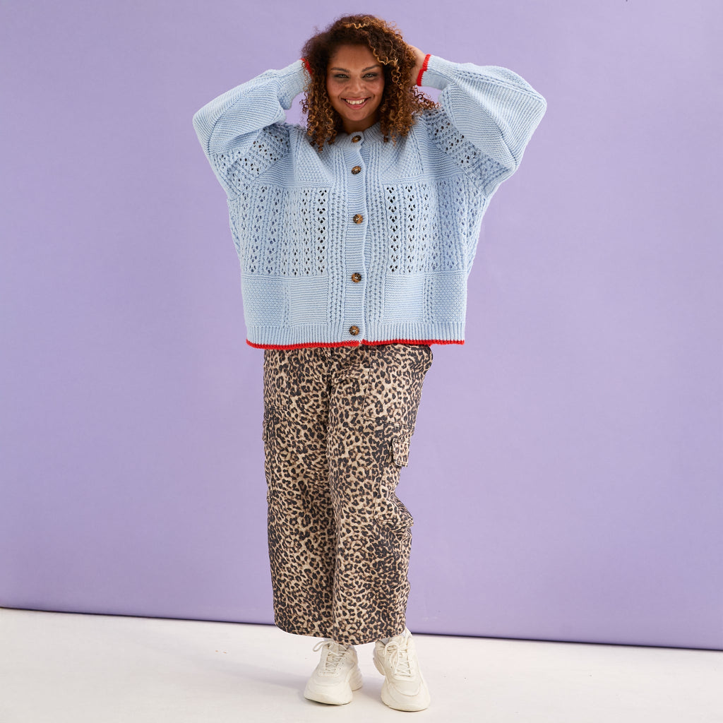 Brigit Pointelle Stitch Balloon Sleeve Cardigan - Blue - Cara & The Sky