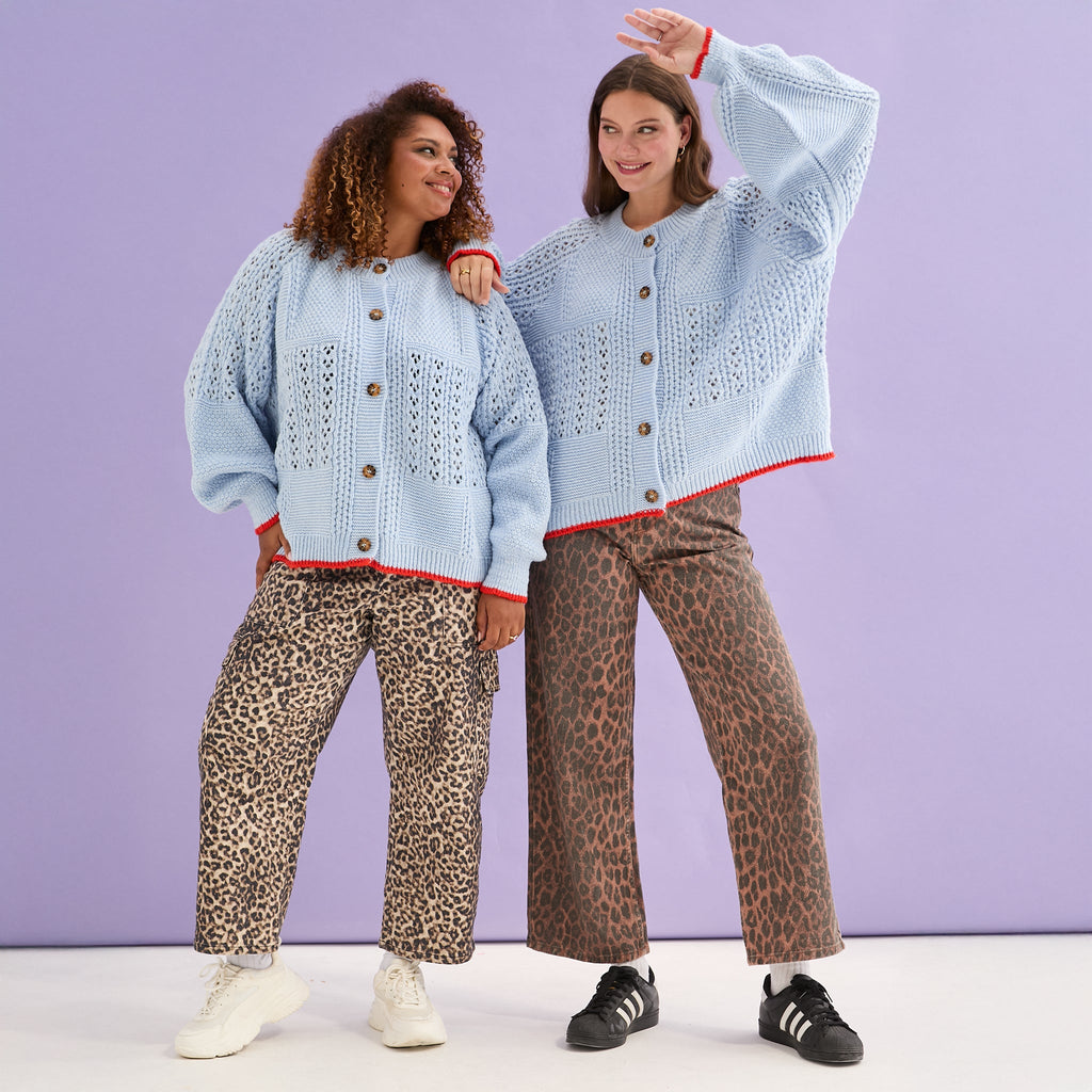 Brigit Pointelle Stitch Balloon Sleeve Cardigan - Blue - Cara & The Sky