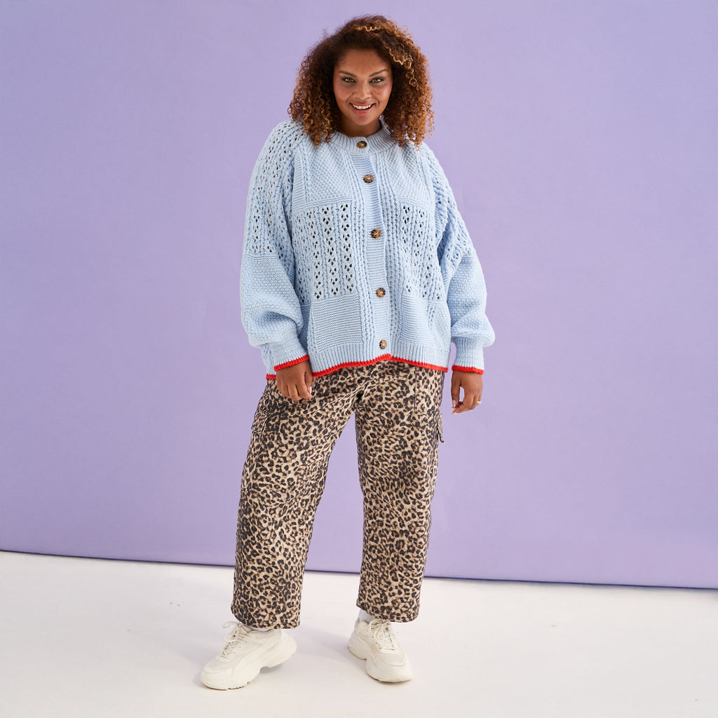 Brigit Pointelle Stitch Balloon Sleeve Cardigan - Blue - Cara & The Sky